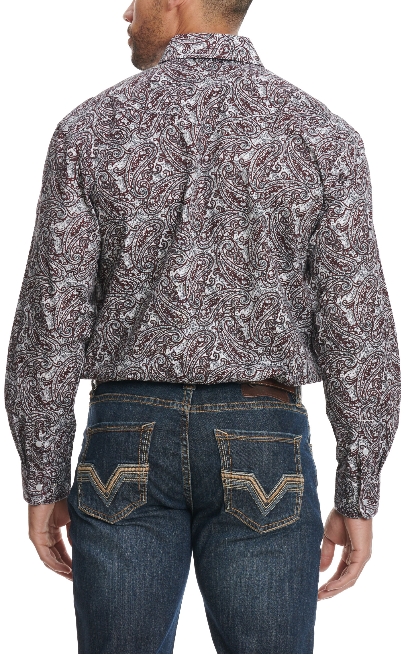 Panhandle Men's Rough Stock Deep Wine Paisley Western Shirt - Image 1