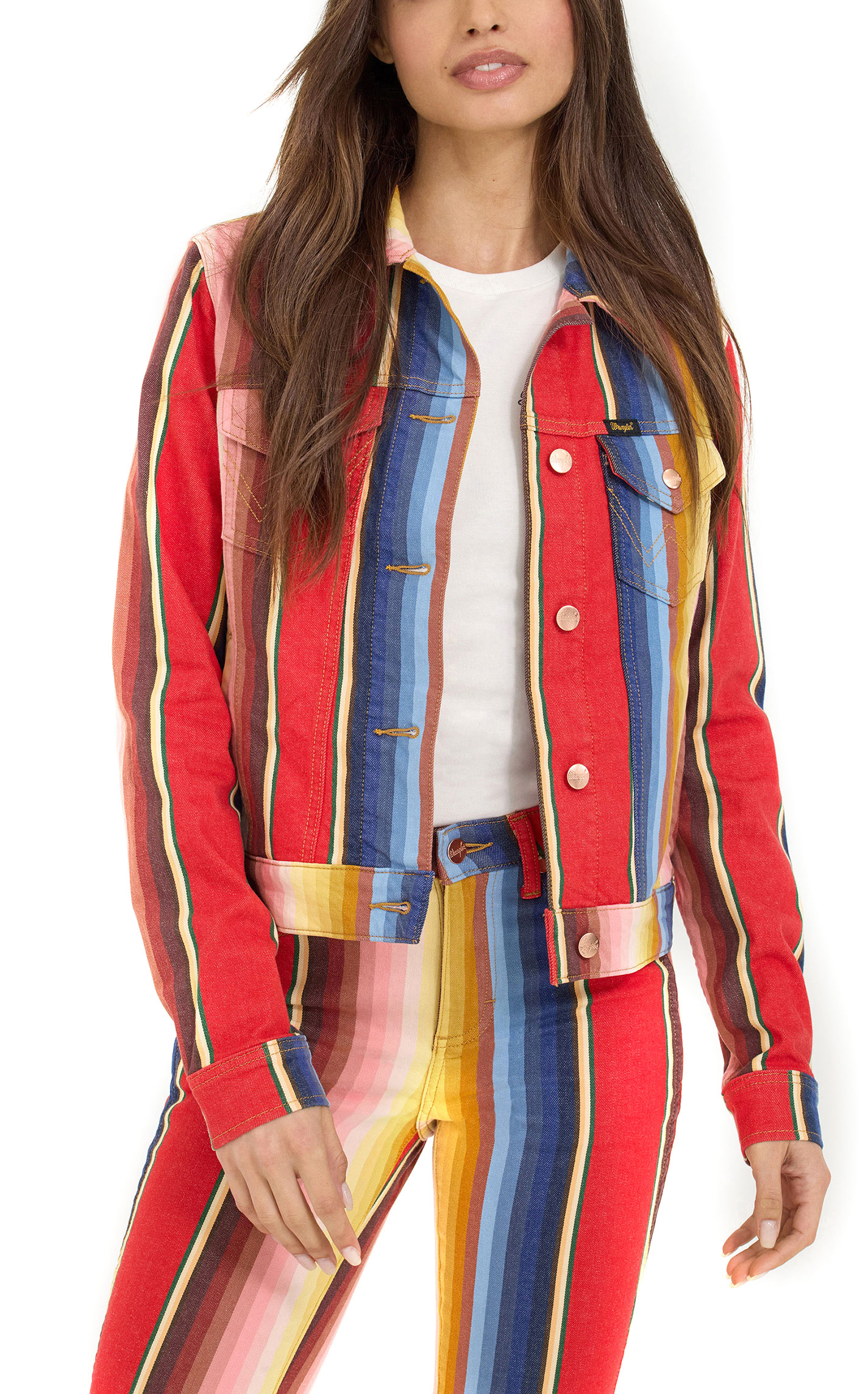 Wrangler & Lainey Wilson Women's Denim Colorful Stripe Jacket - Image 1