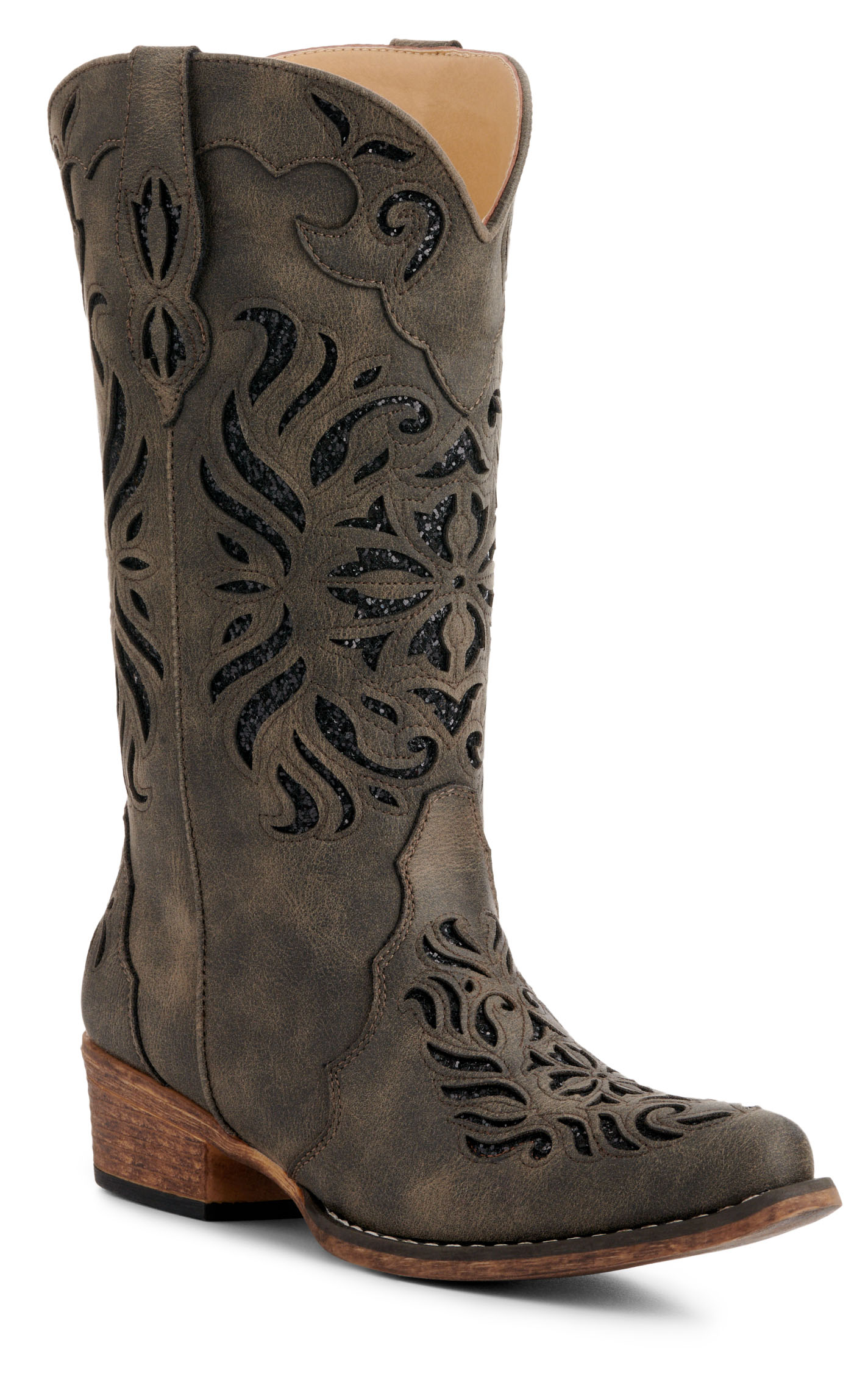 Roper Women's Riley Gray with Black Glitter Inlay Snip Toe Cowboy Boots - Image 1
