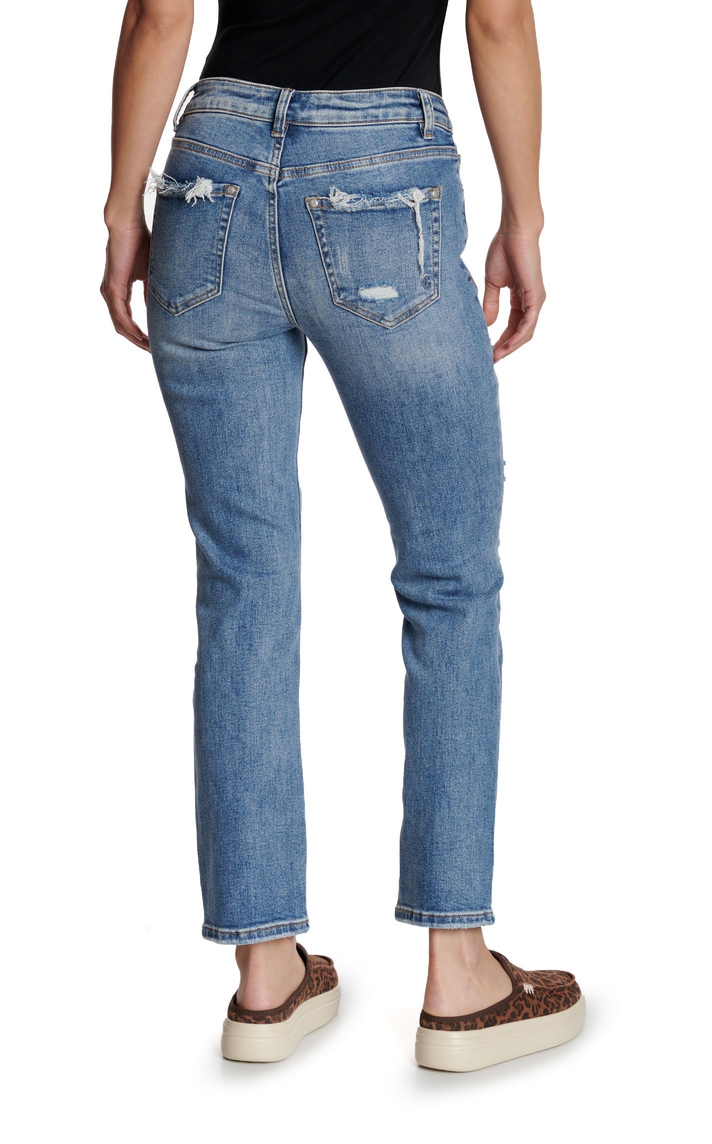Rockin’ C Women’s Light Wash Straight Distressed Cropped Mid Rise Jeans - Image 1