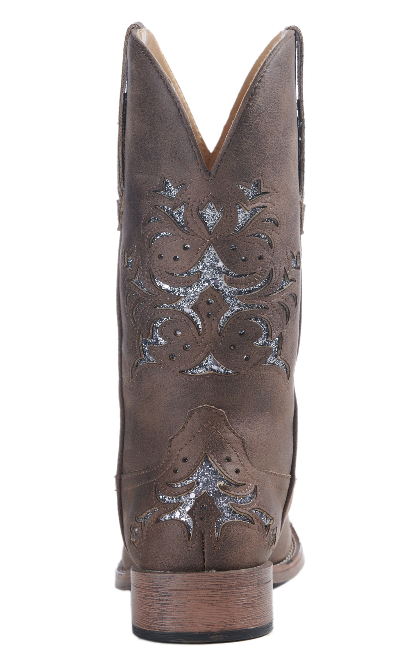 Roper Women's Brown Faux Leather with Metallic Silver Glitter Inlay Square Toe Cowboy Boot - Image 1
