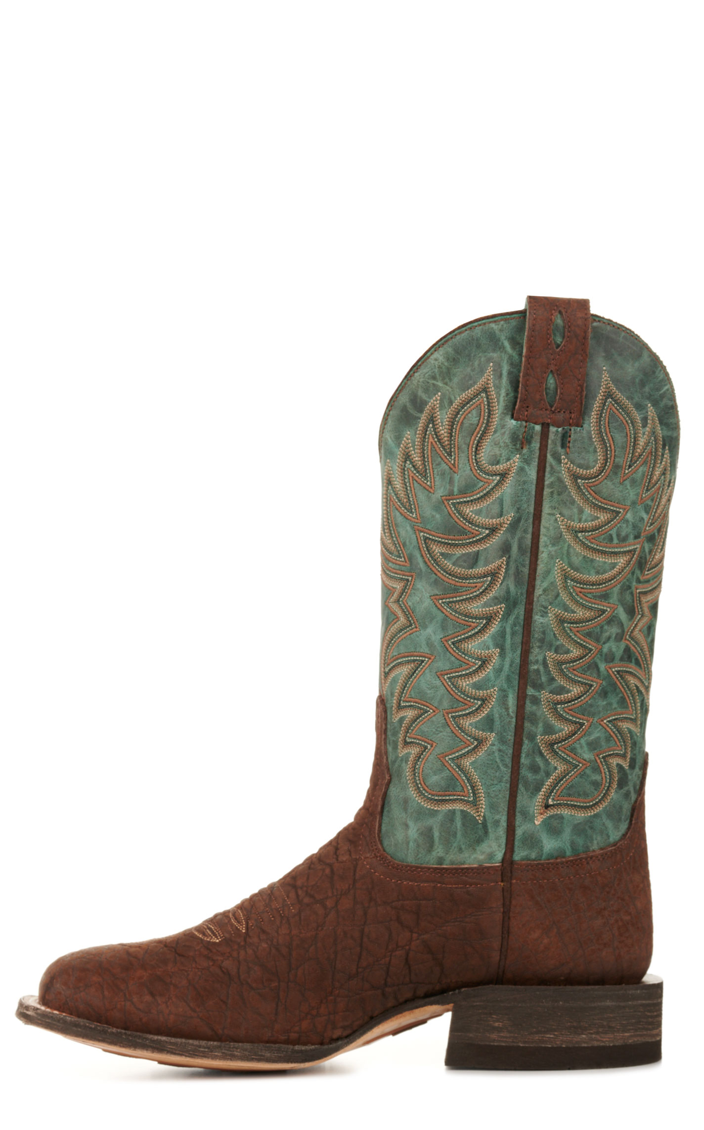 Cavender's Men's Endurance Teal and Chocolate Elephant Wide Square Toe Exotic Cowboy Boots - Image 1