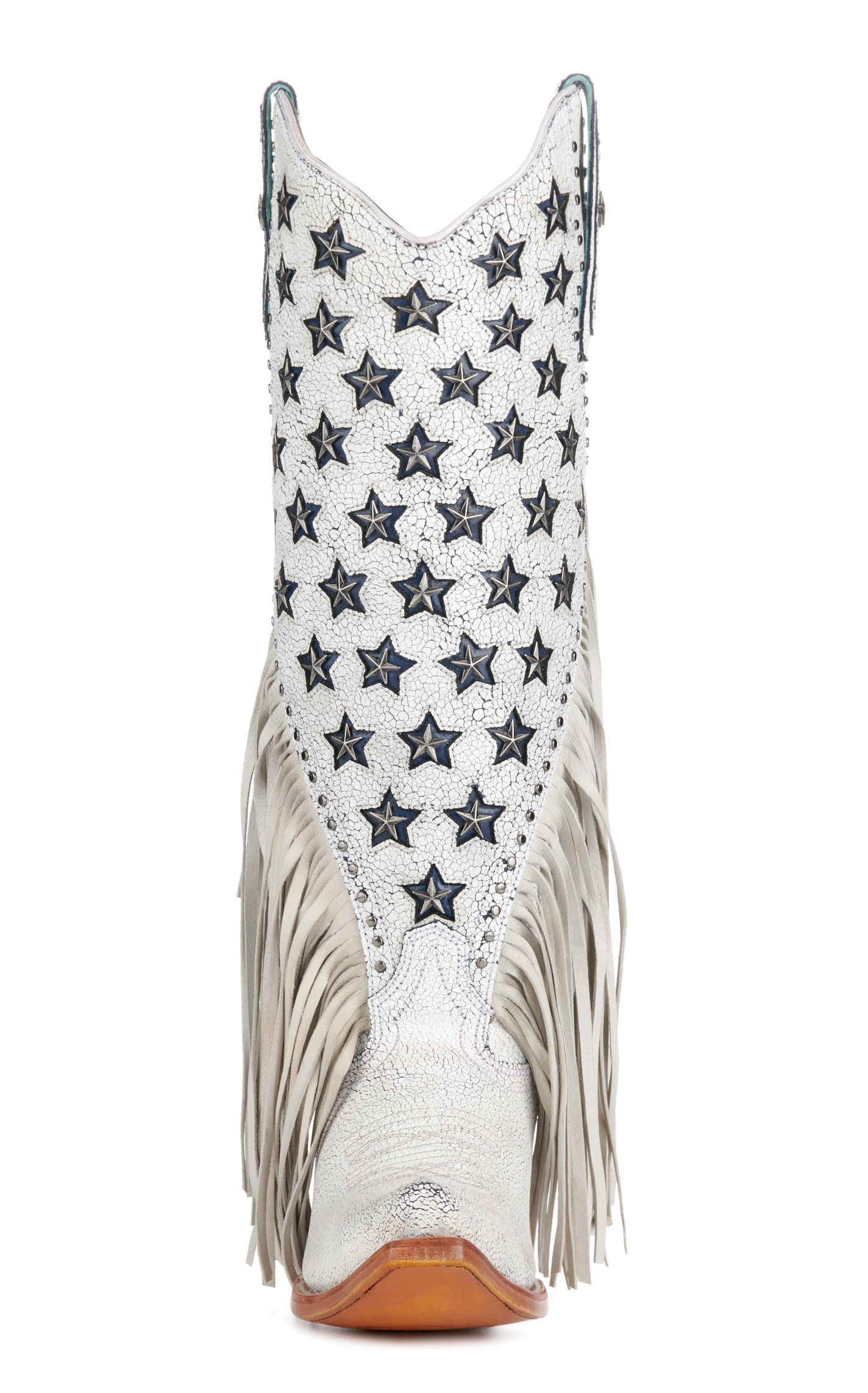 Corral Women's Crackled White with Stars and Fringe Snip Toe Cowboy Boots - Image 1