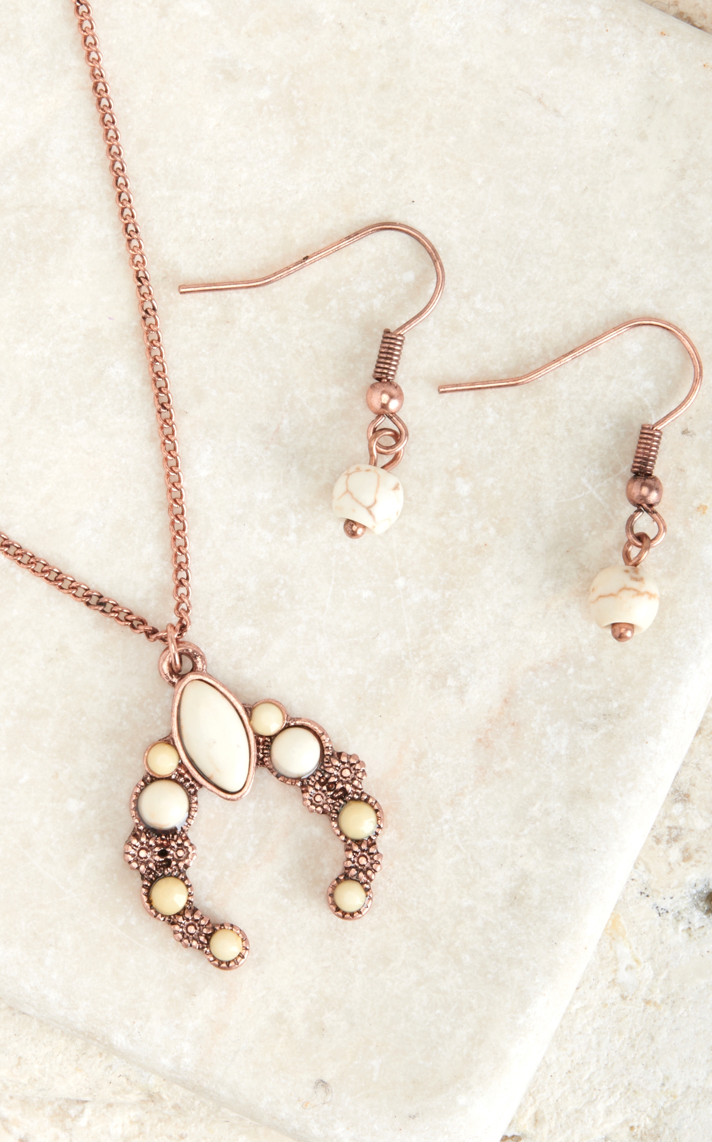 Blazin Roxx Copper and Ivory Squash Blossom Necklace and Earring Set - Image 1