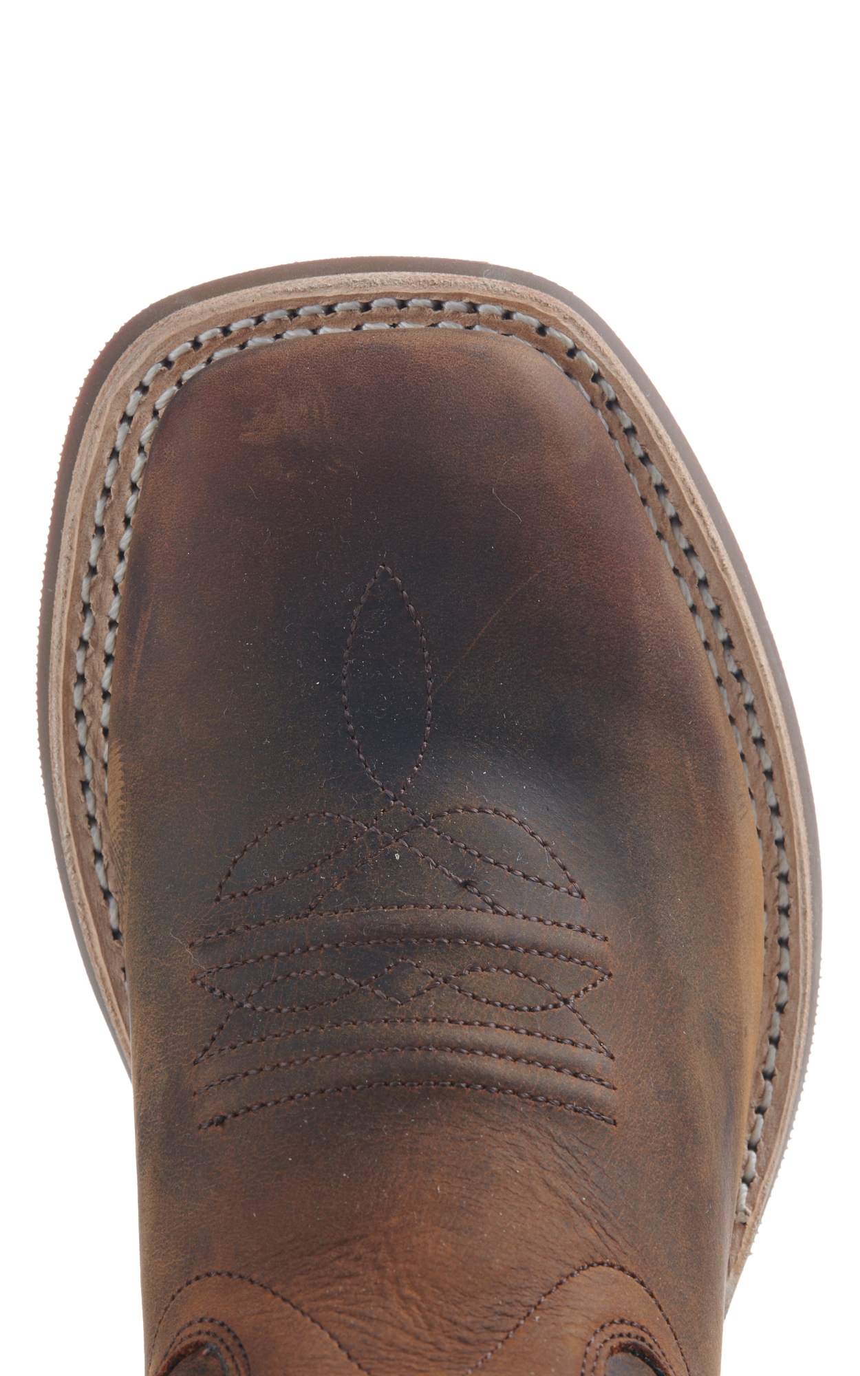 Old West Kids Distressed Brown Square Toe Boots - Image 1