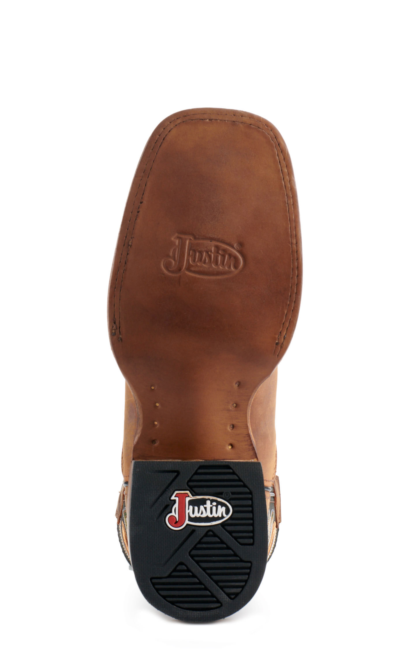 Justin Men's Frontier Tuf Black and Brown Wide Square Toe Cowboy Boots - Image 1