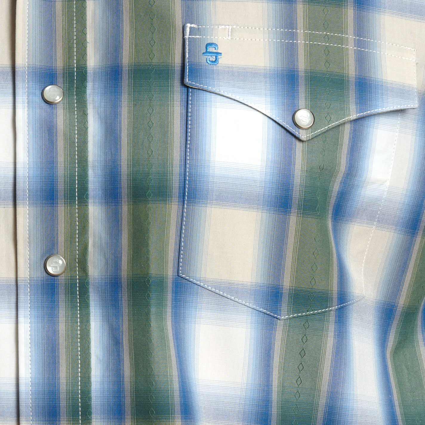 Stetson Men's Blue and Green Plaid Western Shirt - Image 1