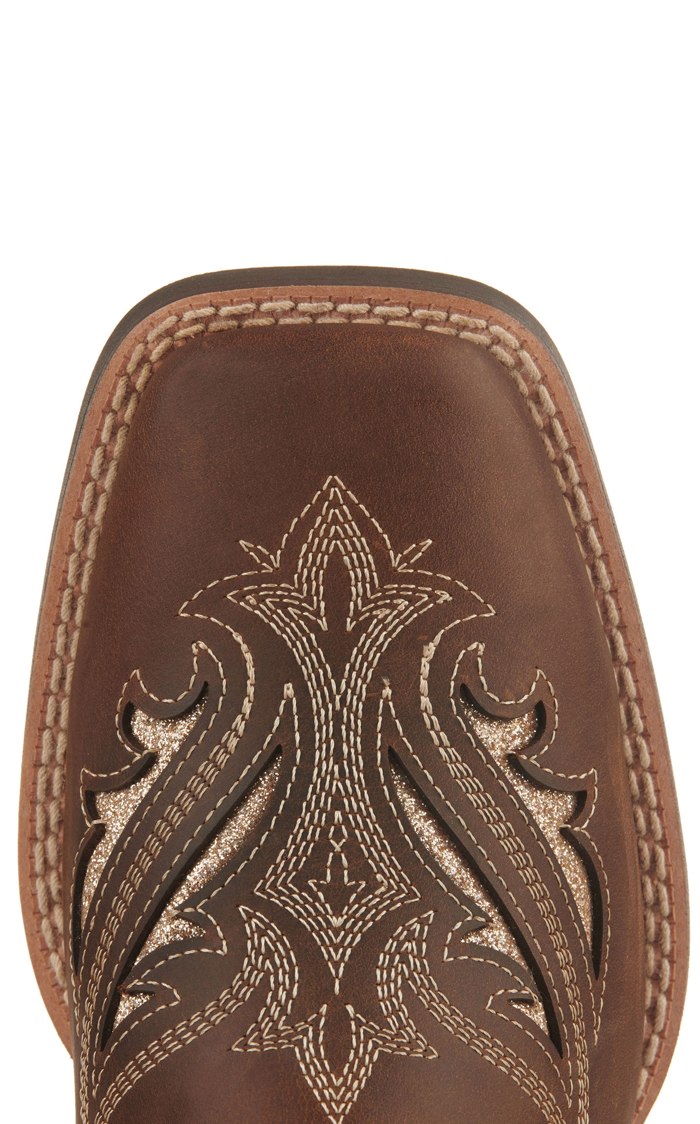 Ariat Youth Round Up Bliss Sassy Brown with Glitter Inlay Wide Square Toe Cowboy Boots - Image 1