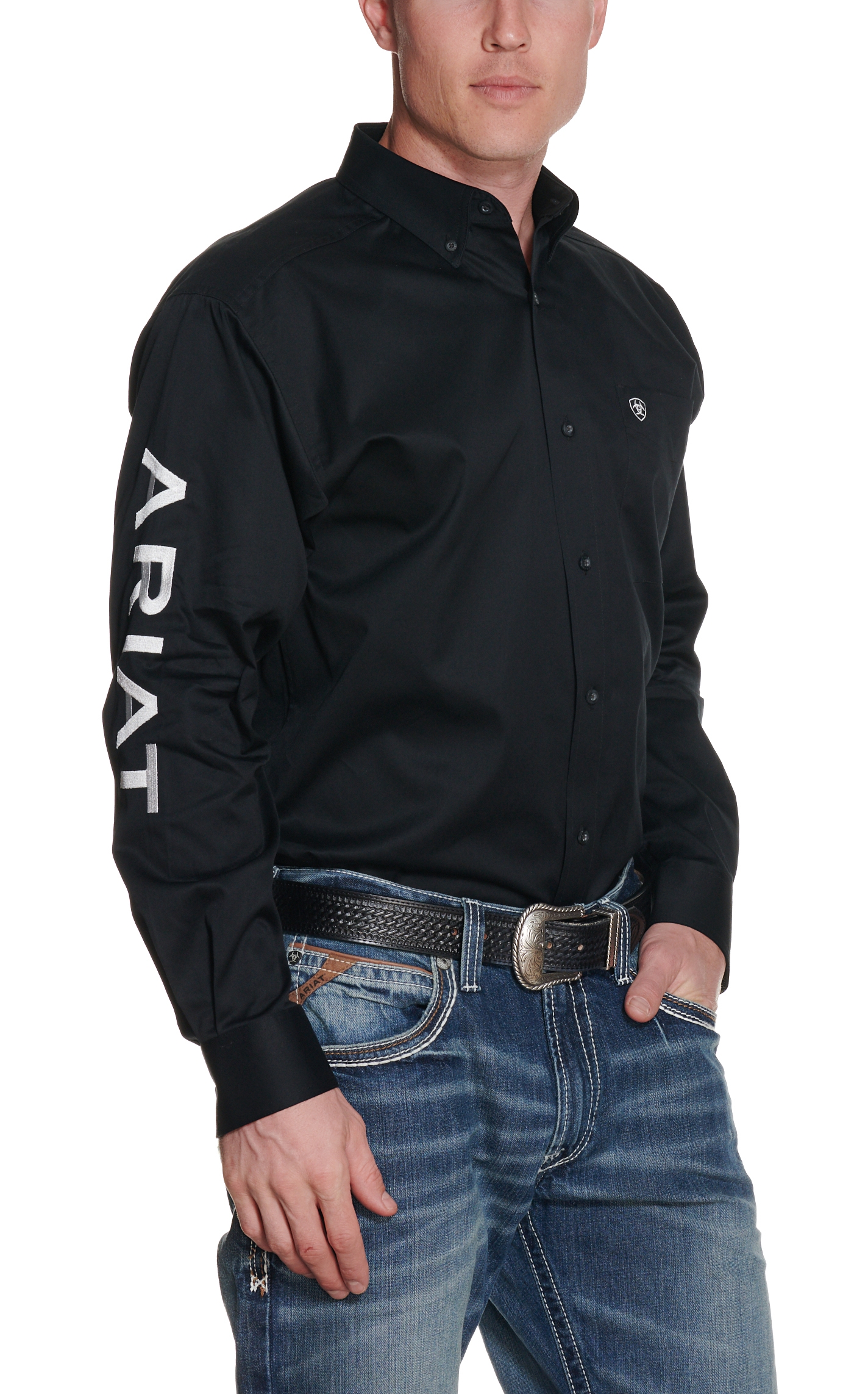 Ariat Men's Black Team Logo Long Sleeve Western Shirt - Image 1