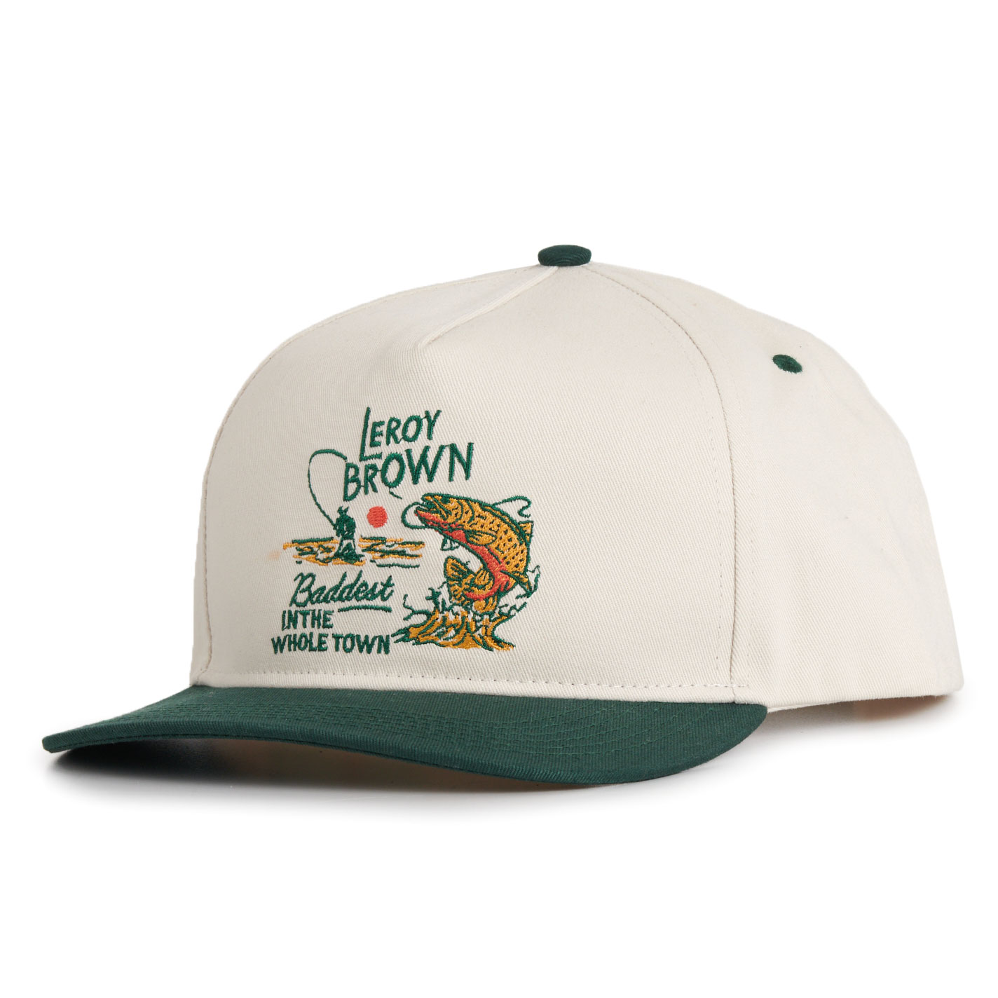 Sendero Provisions Co. Cream and Green Flat Bill Leroy Brown Embroidered Cap - Image 1