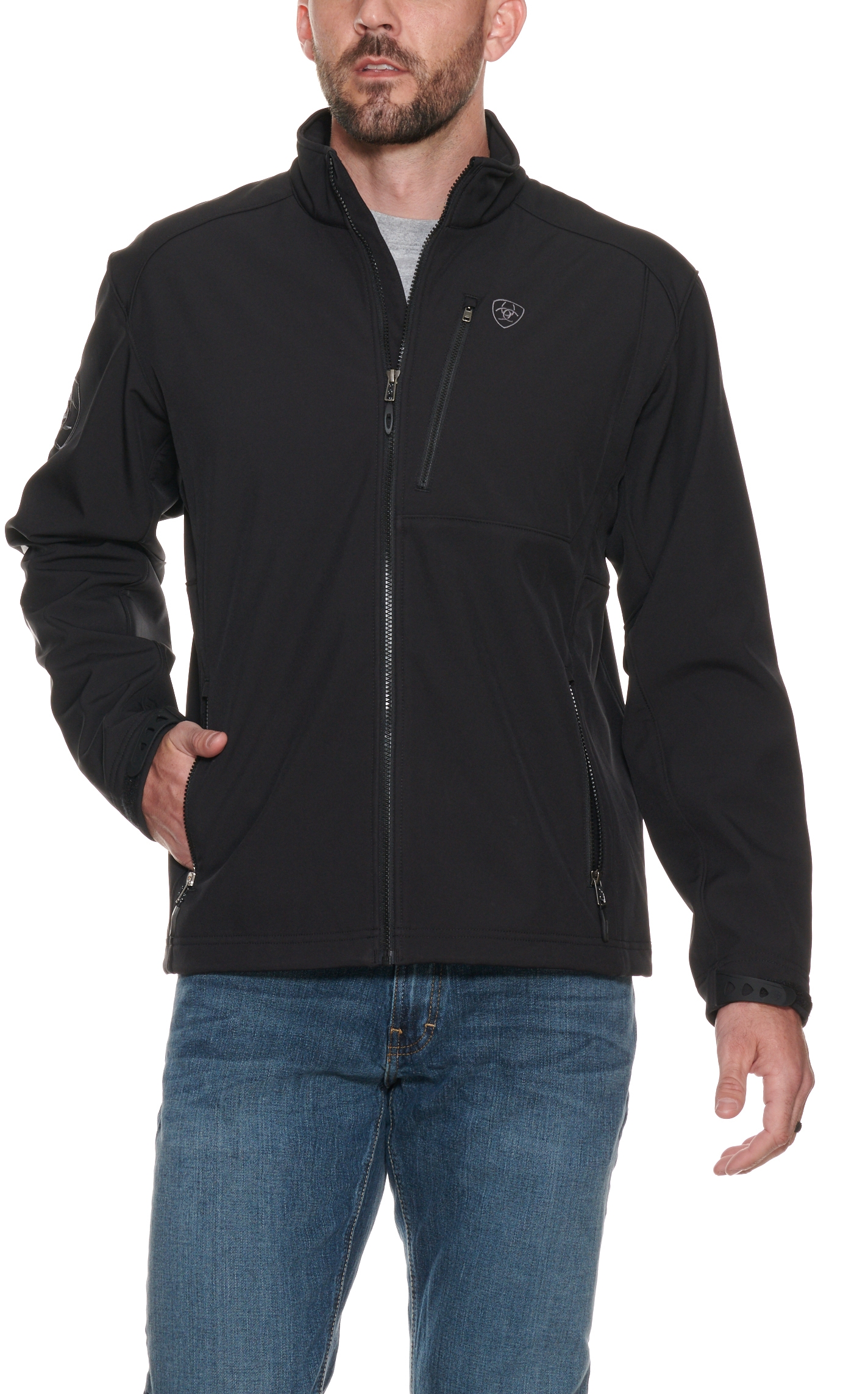 Ariat Men's Logo 2.0 Patriot Black With Embroidered Flag Back Concealed Carry Softshell Jacket - Image 1