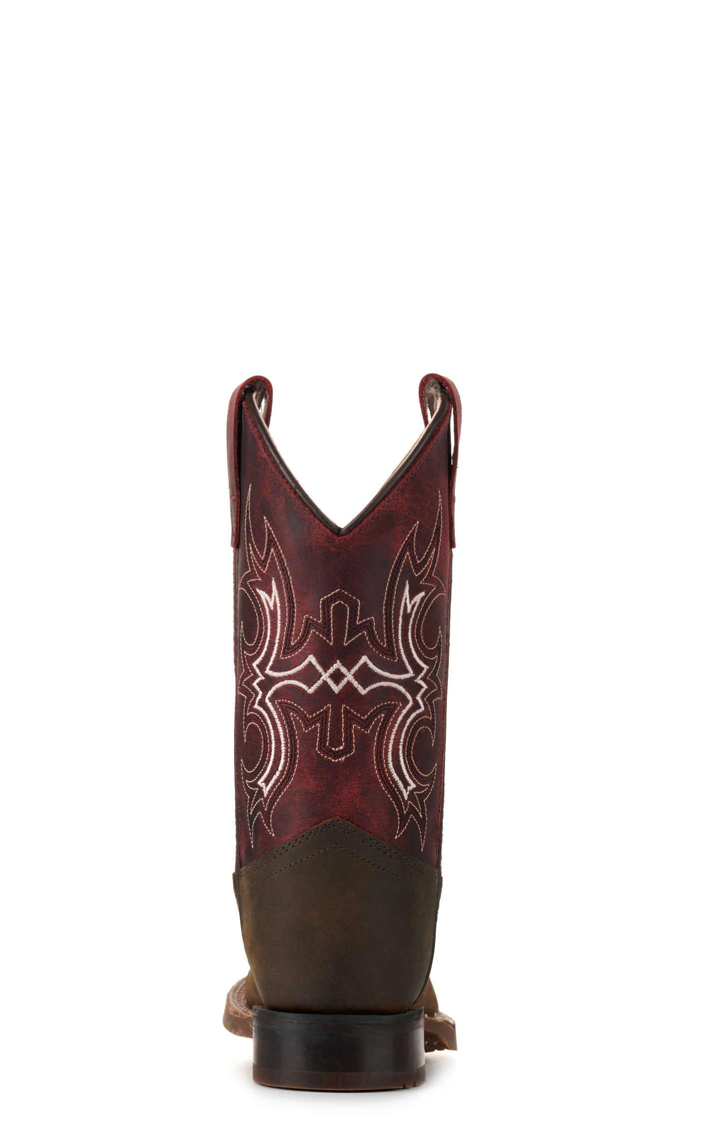 Old West Kids Brown and Burgundy Wide Square Toe Cowboy Boots - Image 1
