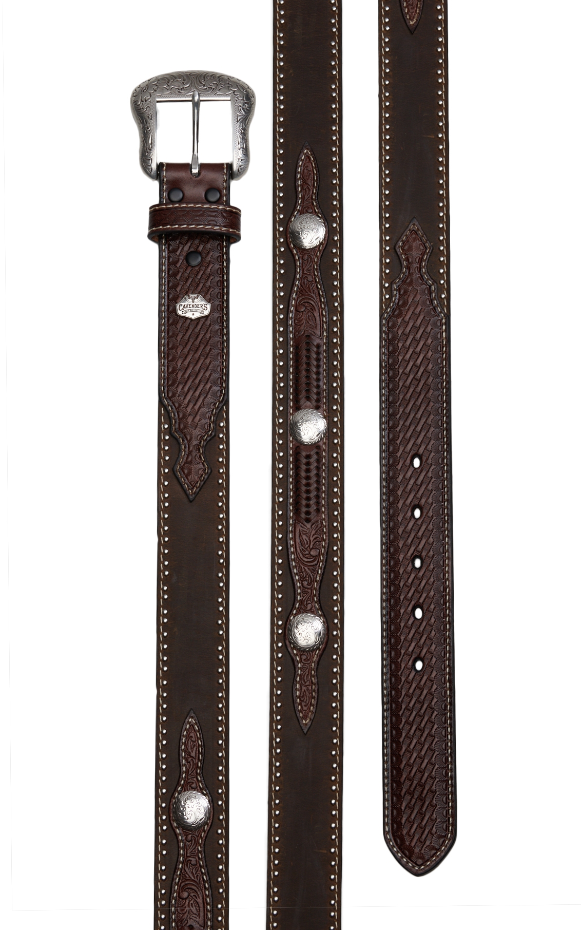 Cavender's Men's Brown Basket Weave and Braiding Concho Western Belt - Image 1