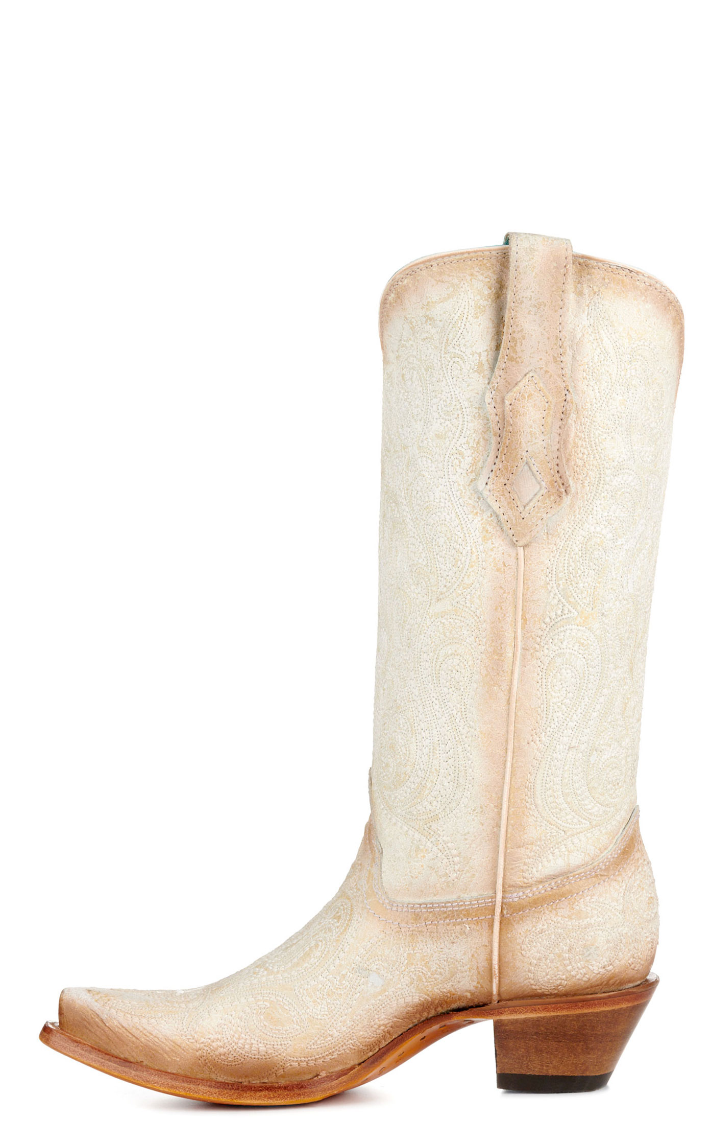 Corral Women's Crackled White with Luminescent Embroidery Snip Toe Cowboy Boots - Image 1