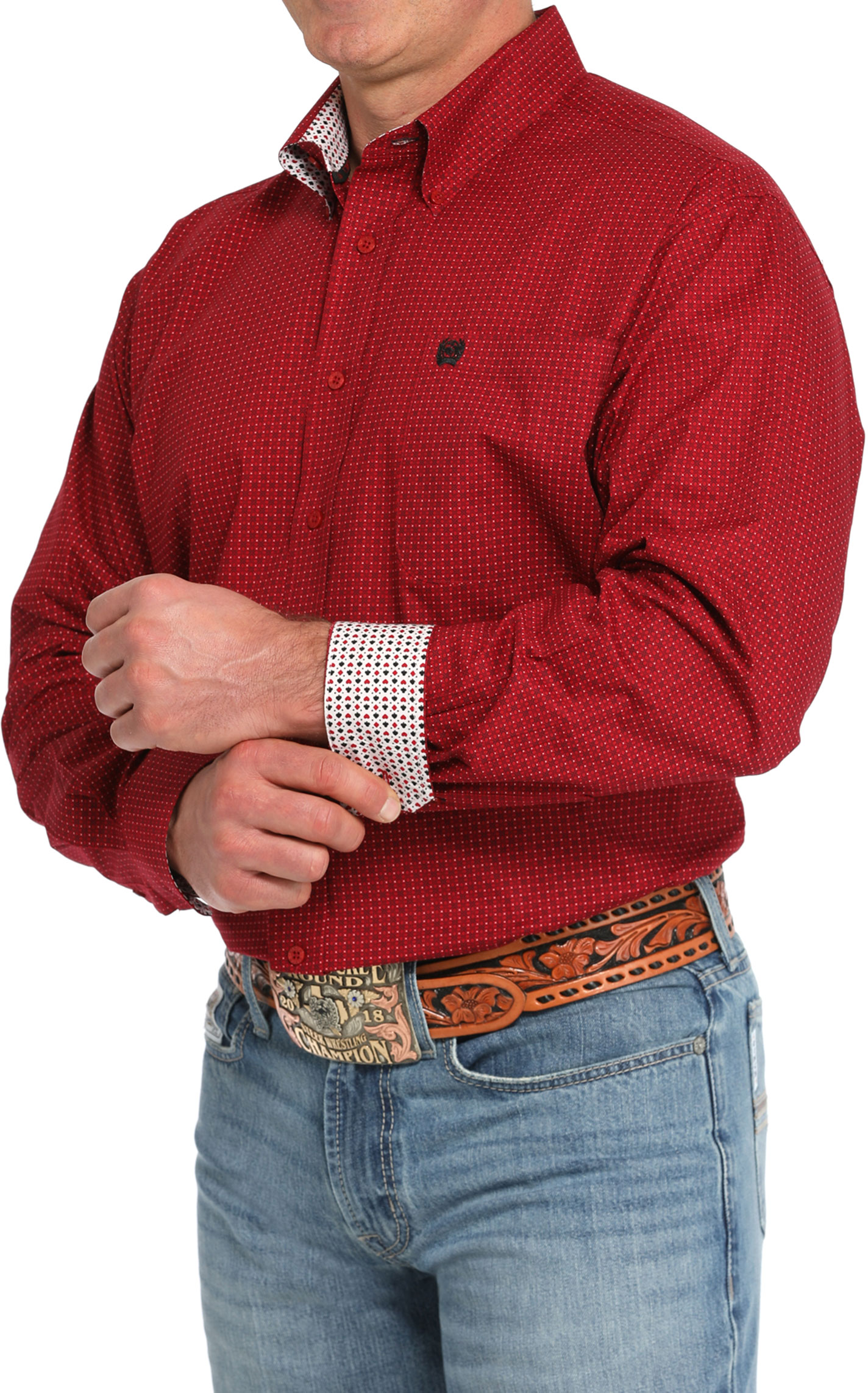 Cinch Men's Red & Black Geo Print Western Shirt - Image 1
