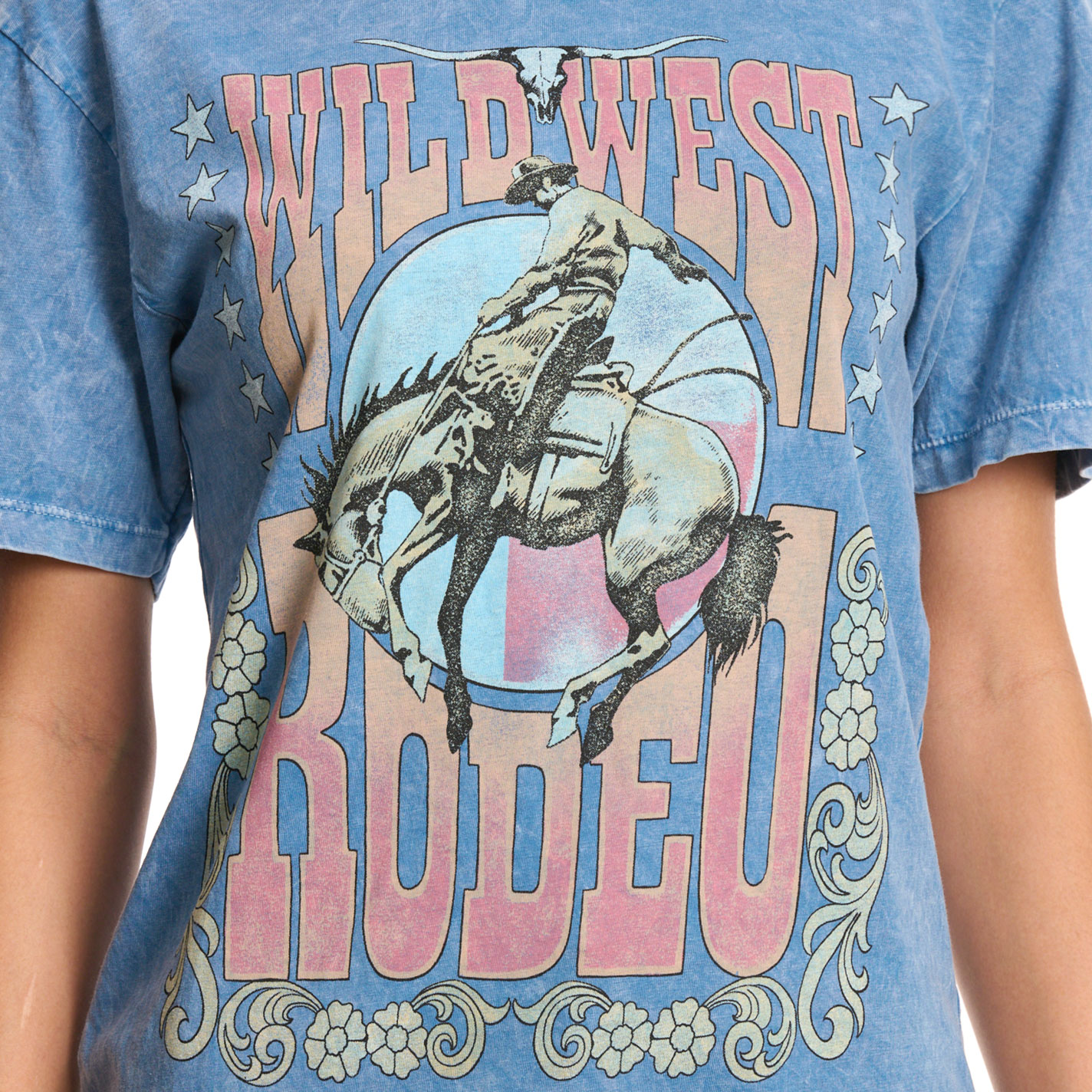 Lotus Fashion Women's Blue Wild West Graphic T-Shirt - Image 1