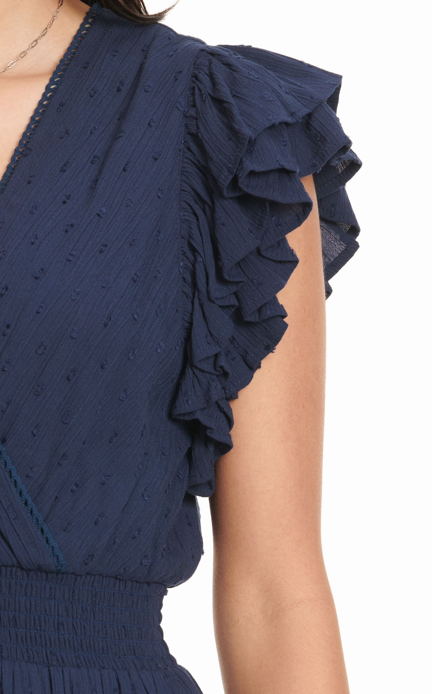 Rockin' C Women's Navy Swiss Dot V-Neck Short Flutter Sleeve Dress - Image 3