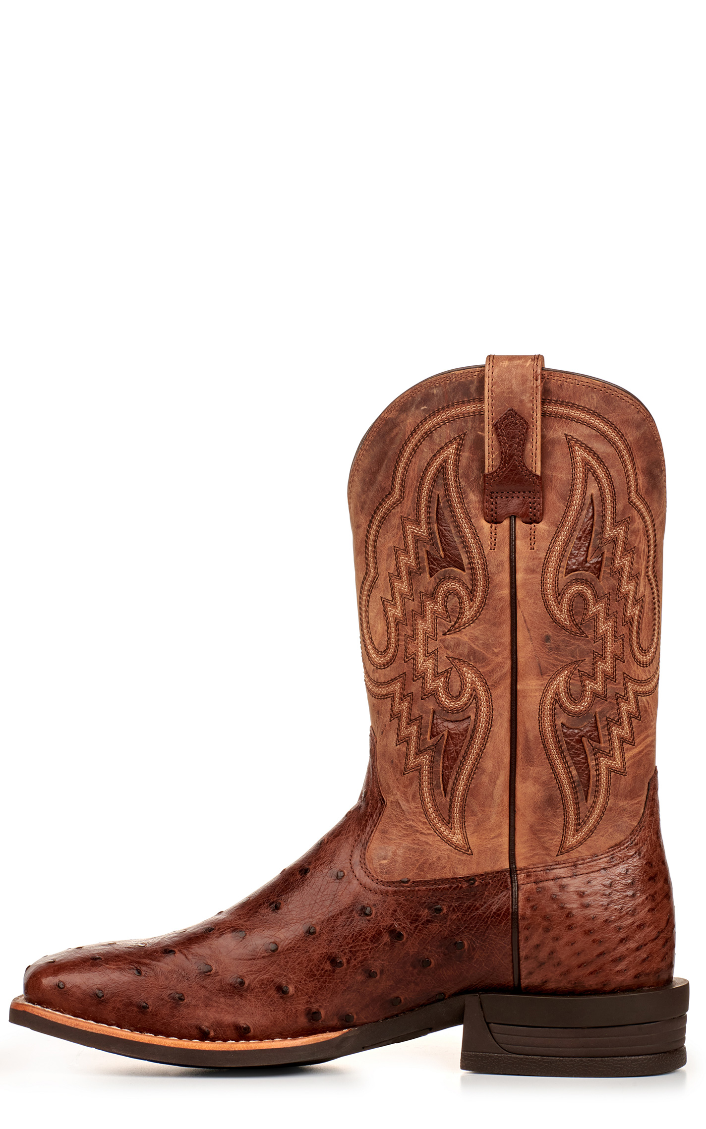 Ariat Men's Dagger Tan and Dark Tabac Full Quill Ostrich Shock Shield Wide Square Toe Exotic Cowboy Boots - Image 1