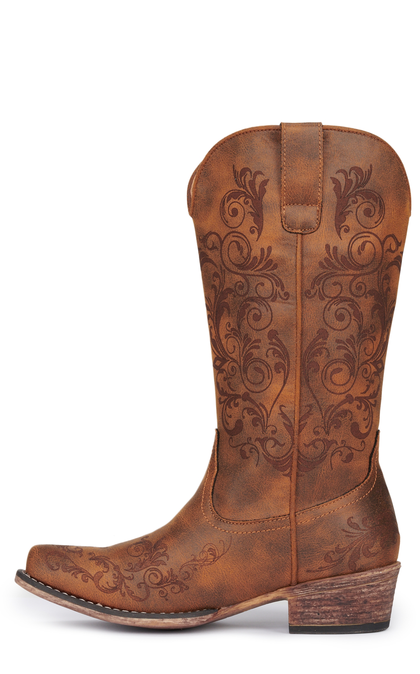 Roper Women's Tall Stuff Brown with Scrolling Snip Toe Cowboy Boots - Image 1