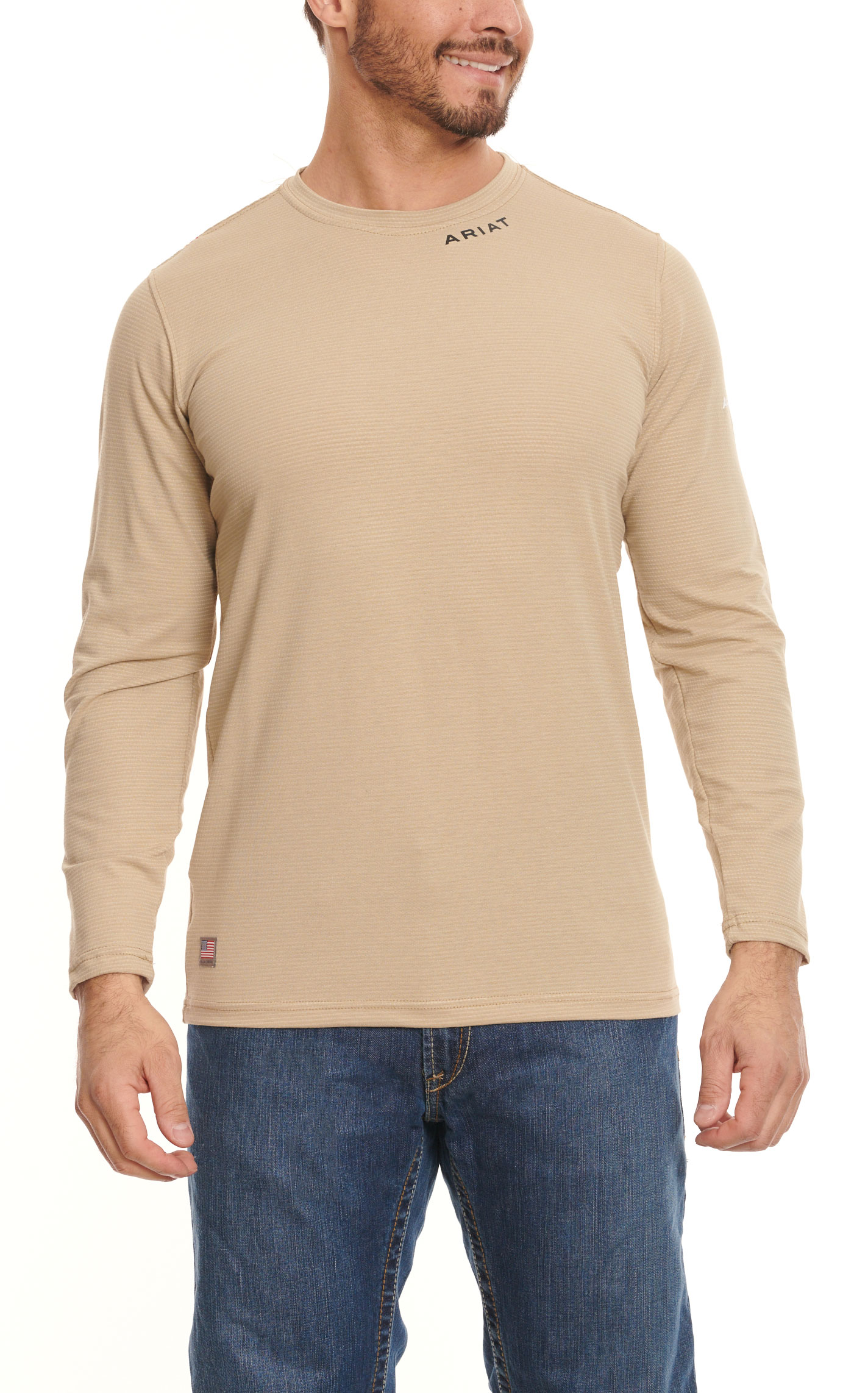 Ariat FR Men's Khaki Long Sleeve Base Layer Work T-Shirt - Image 1