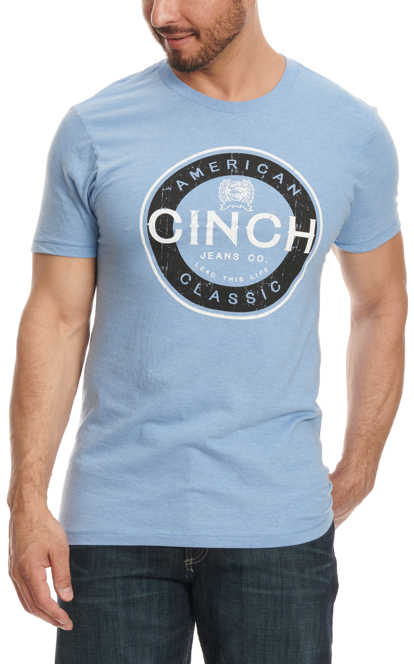 Cinch Men's Light Blue Lead This Life Logo Graphic T-Shirt - Image 1