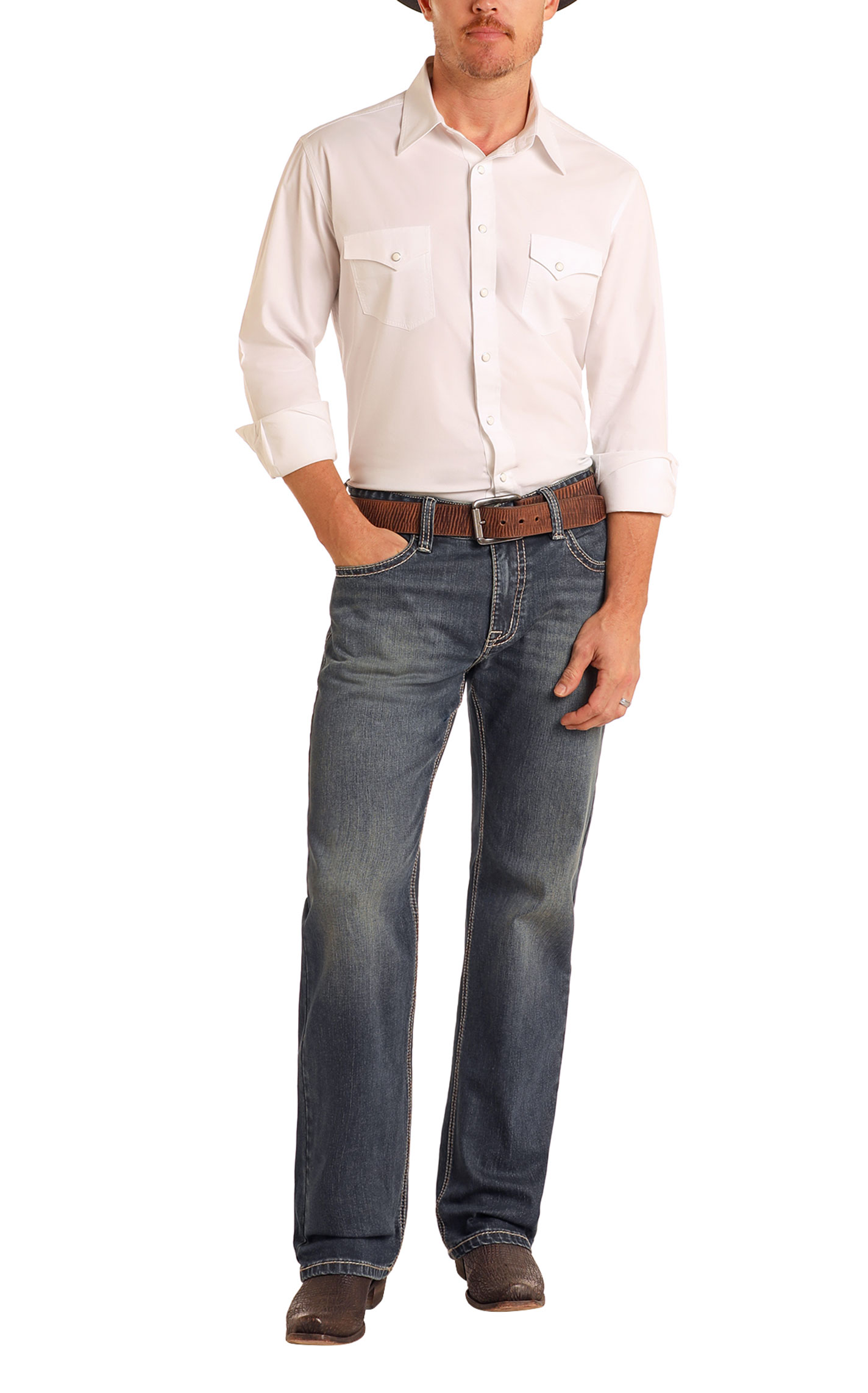 Rock & Roll Denim Men's Double Barrel Dark Stackable Boot Cut Jeans - Image 1