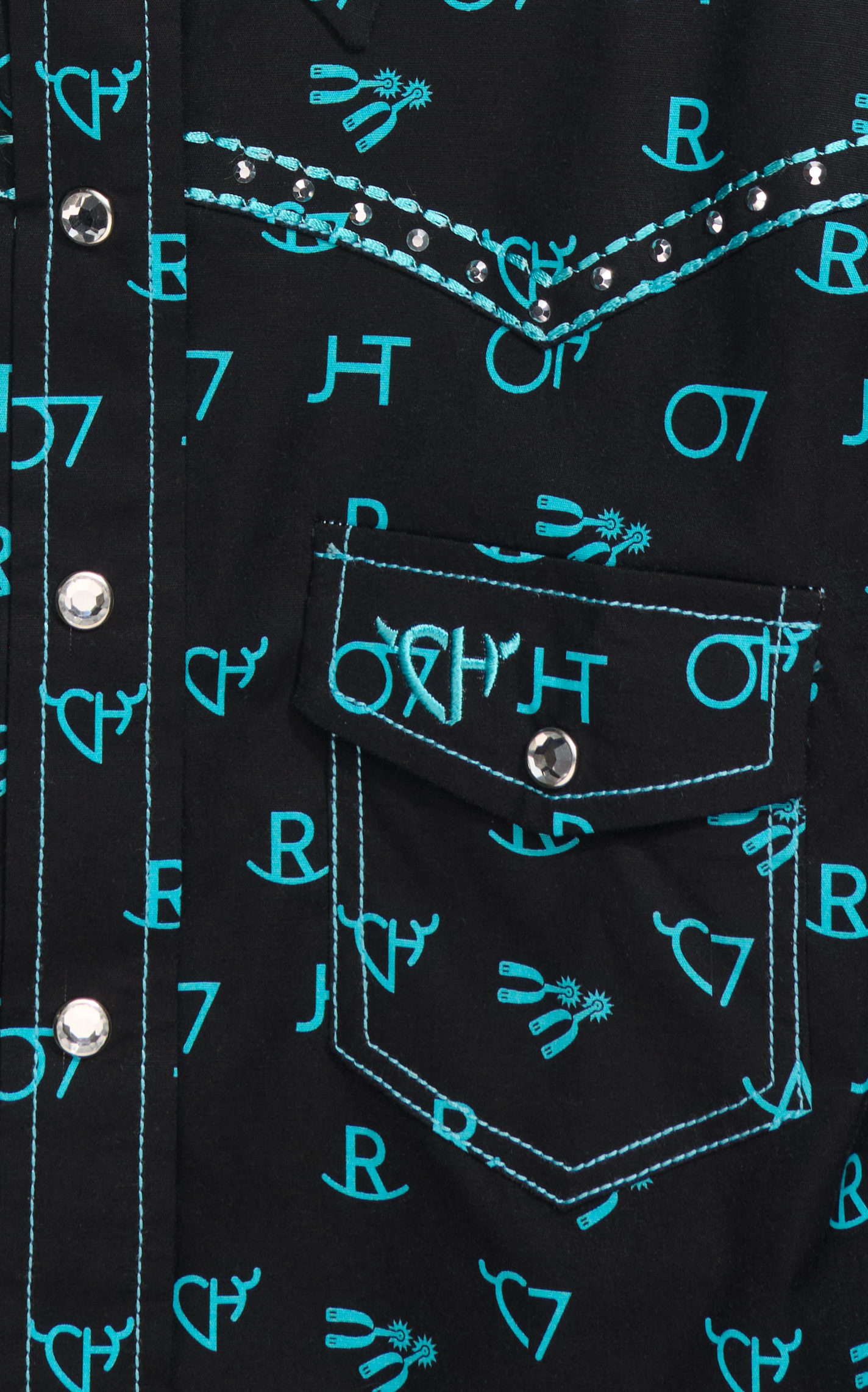 Cowboy Hardware Girl's Black & Turquoise Brand Print Western Shirt - Image 1