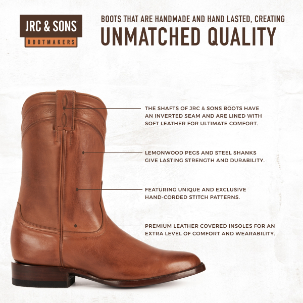 JRC & Sons Men's Todd Burnished Leather Round Toe Roper Boot in Tan - Image 1