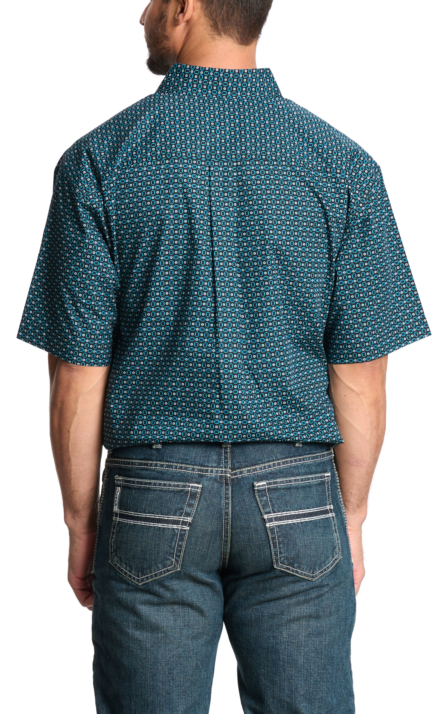 Cinch Men's Black & Turquoise Geo Print Western Shirt - Image 1