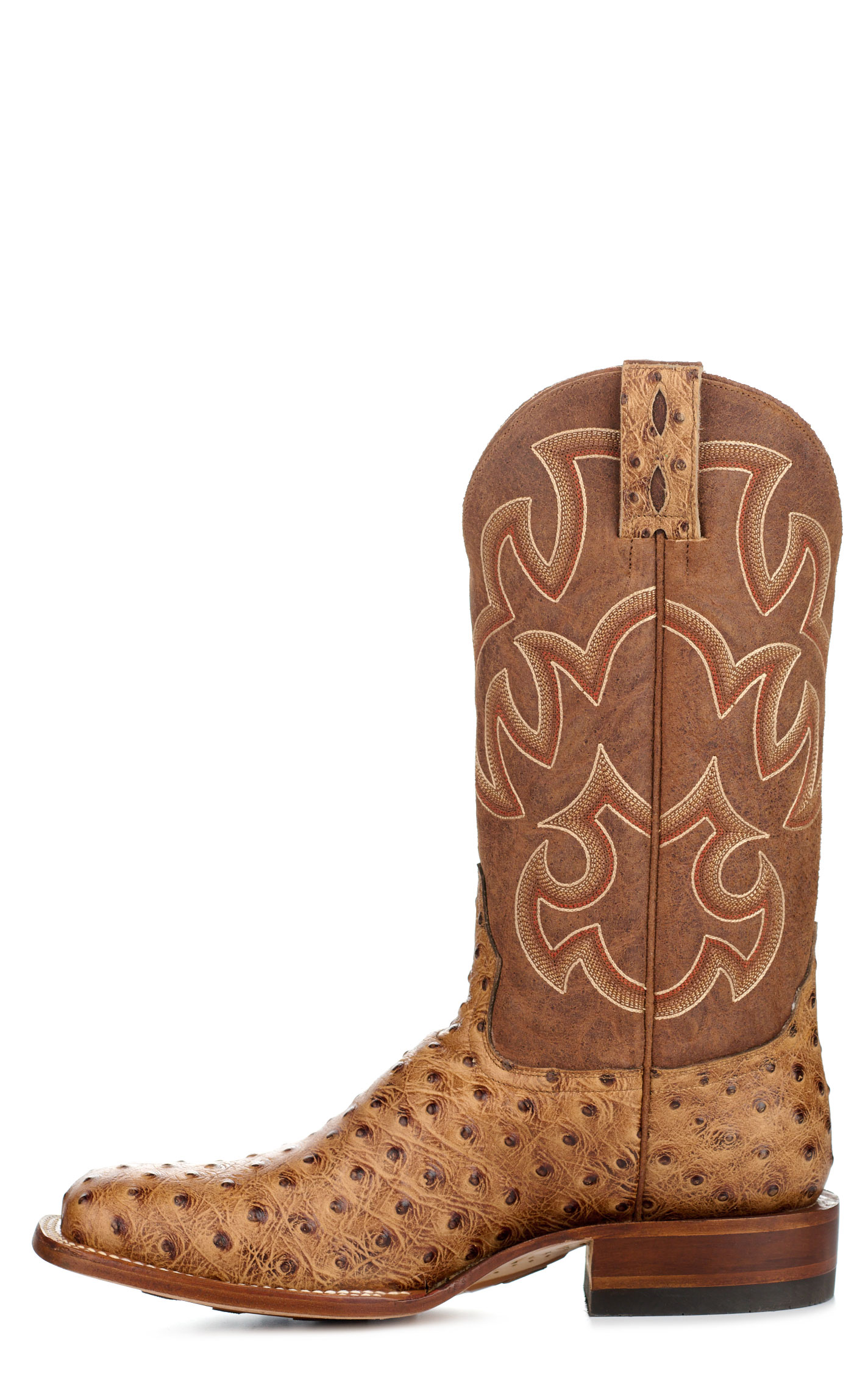 Cavender's Men's Endurance Brown and Camel Ostrich Print Wide Square Toe Cowboy Boots - Image 1