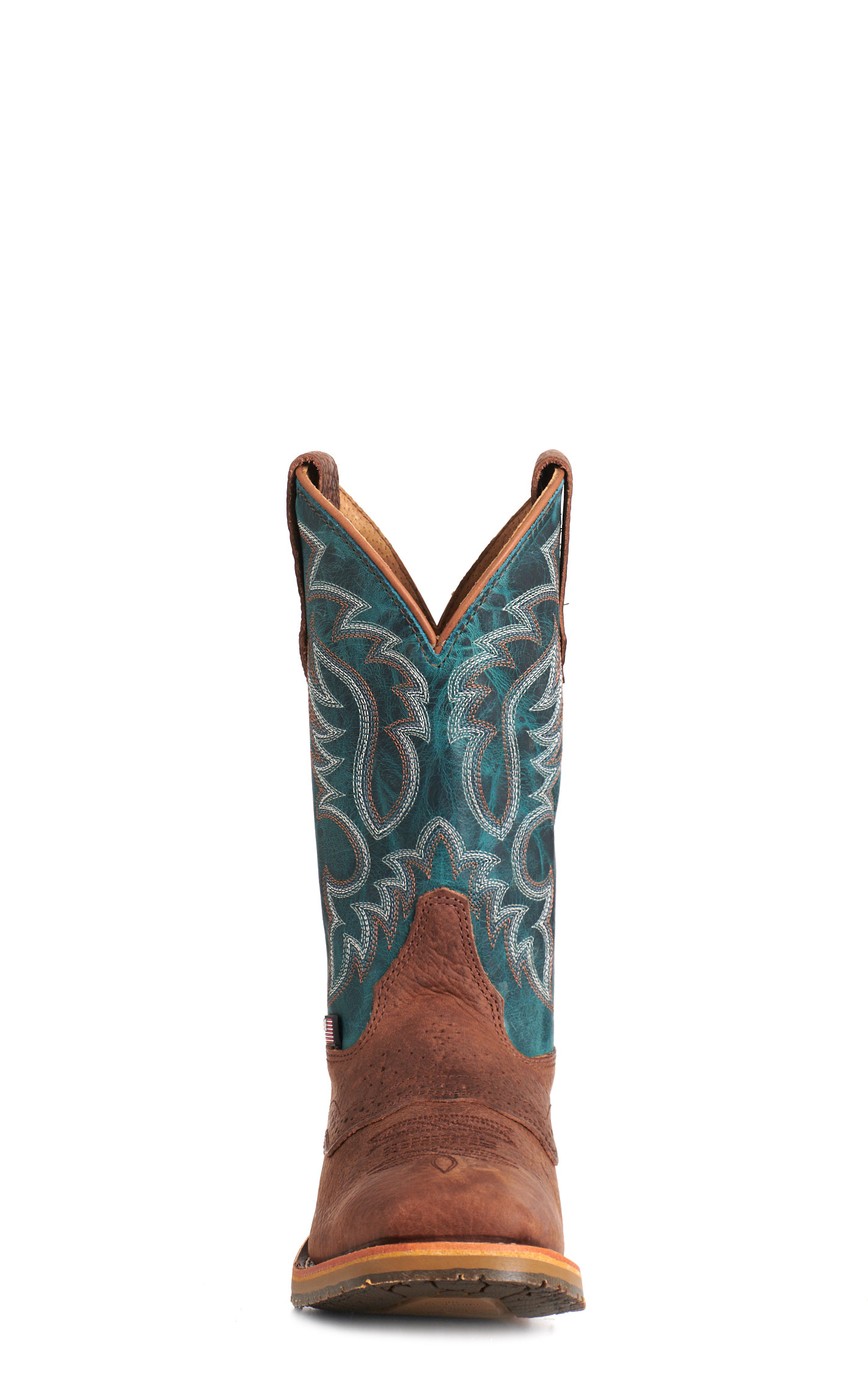 Double H Men’s Brown & Turquoise Square Toe Cowboy Boots - Image 1