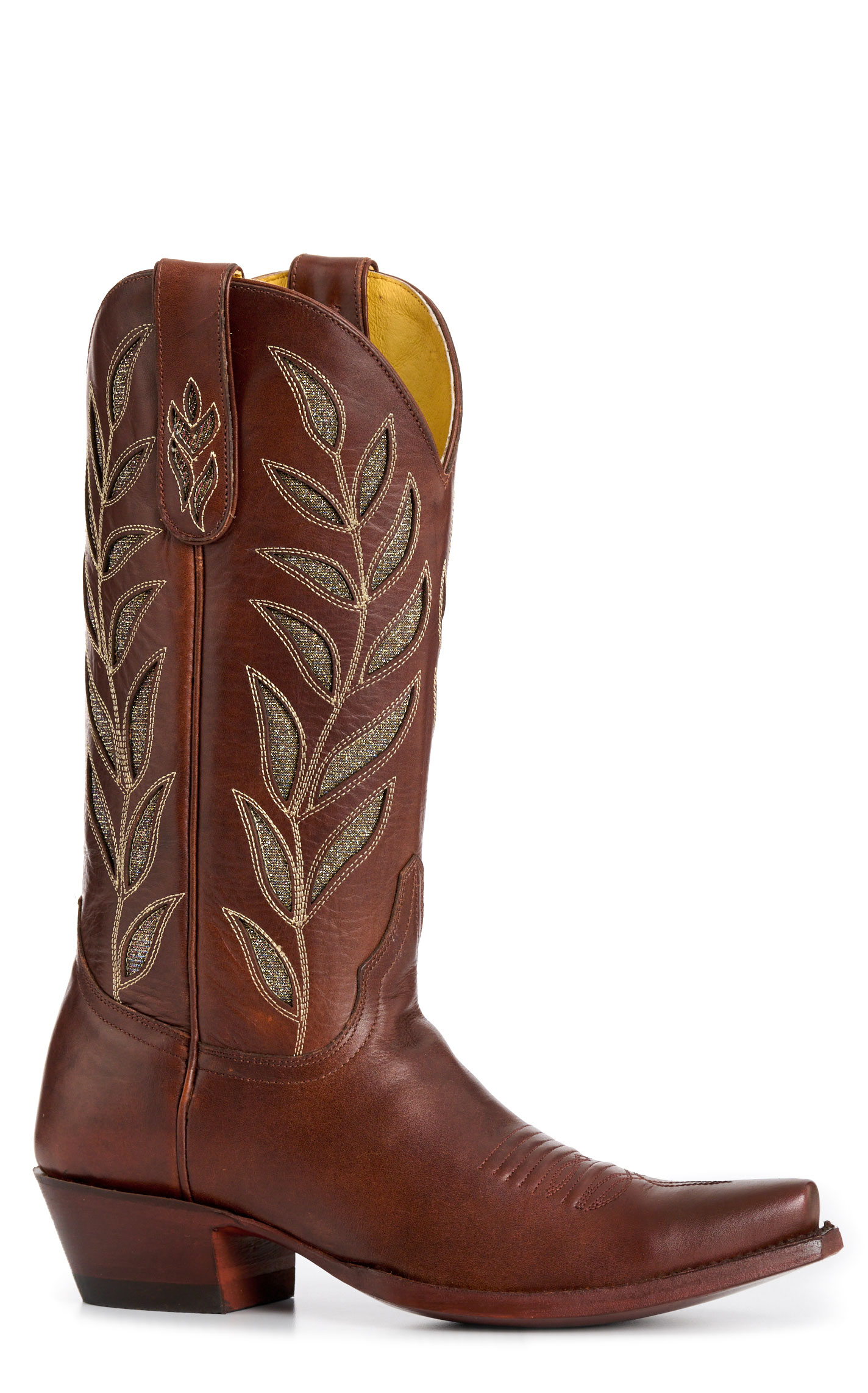Cavender's Women's Cognac & Gold Sparkle Inlay Snip Toe Cowboy Boots - Image 1