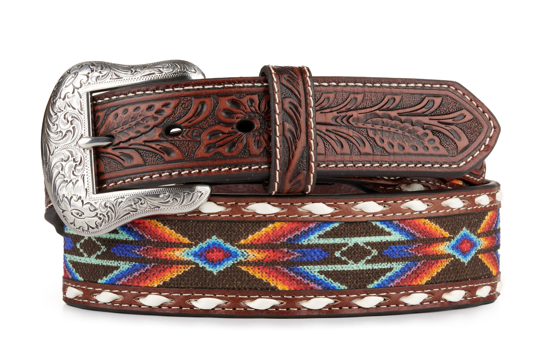 Nocona Men's Brown with Aztec Embroidery Western Belt - Image 1