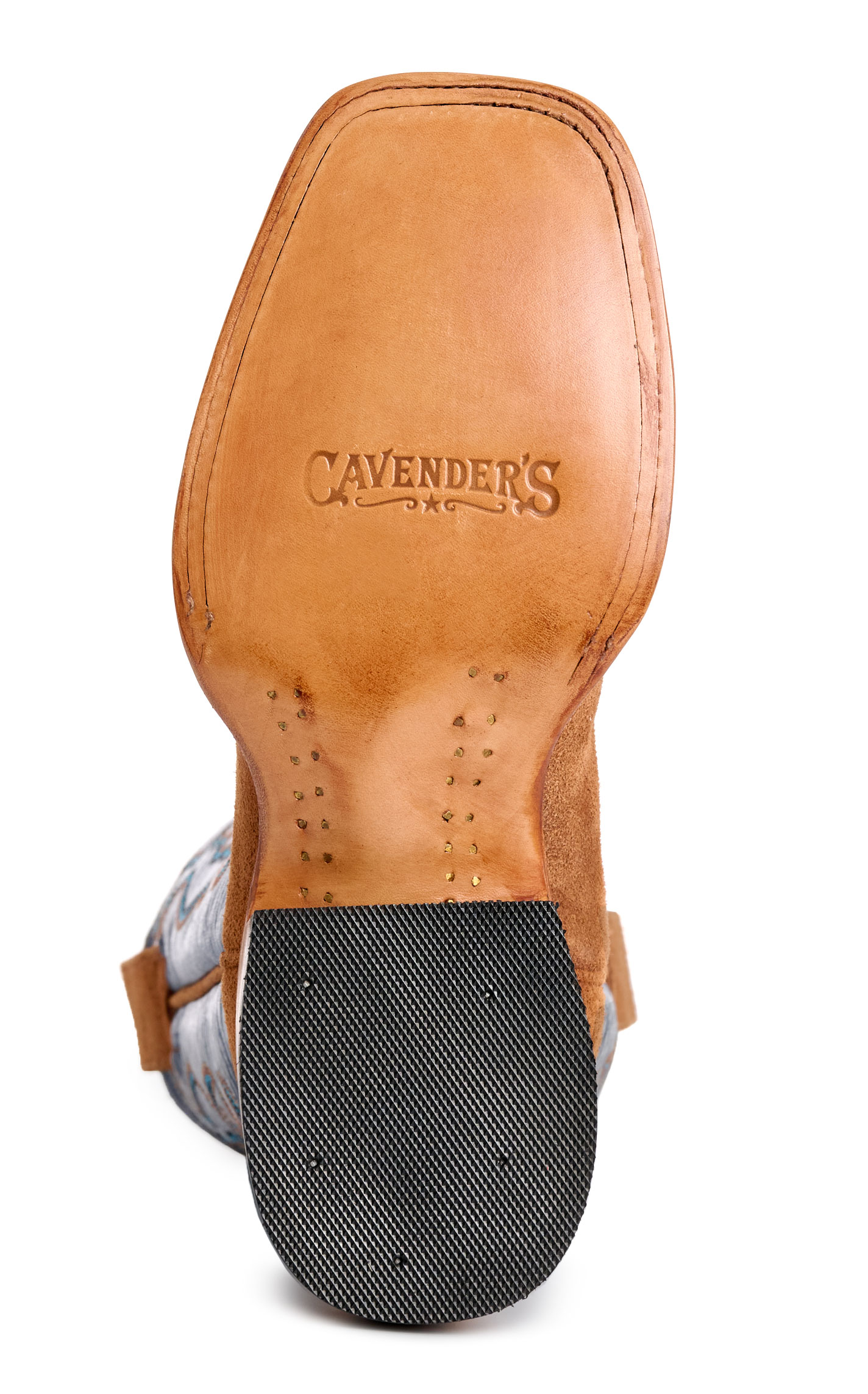 Cavender's Women's Cognac Suede Metallic Blue Wide Square Toe Cowboy Boots - Image 1