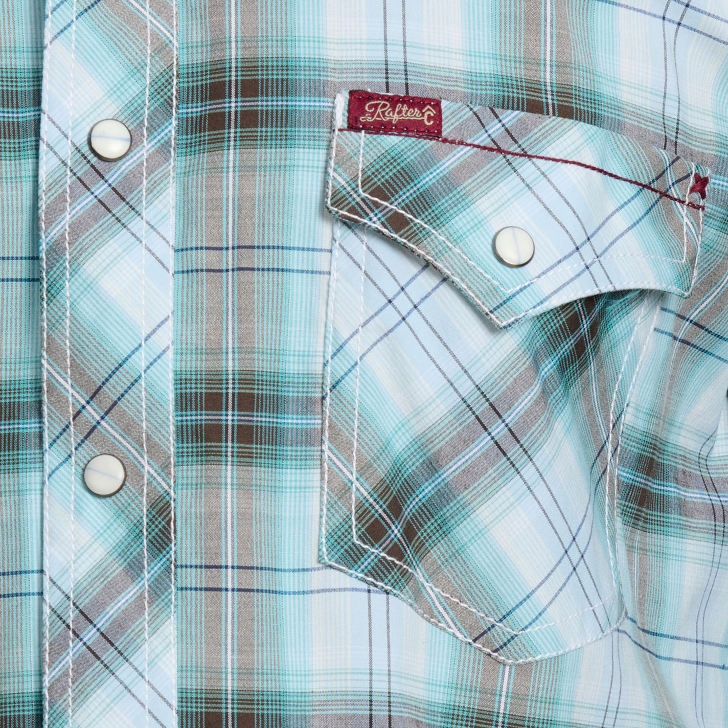 Rafter C Men's Red Dirt Collection Brown & Teal Plaid Western Shirt - Image 1