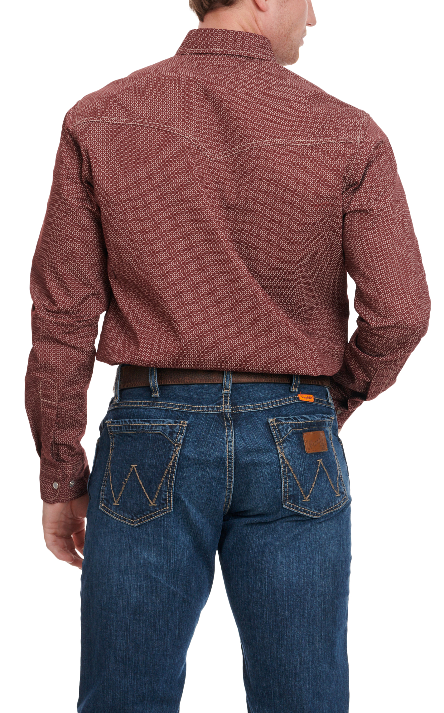 Forge Men's Wine & Tan Geo Print Long Sleeve FR Work Shirt - Image 1