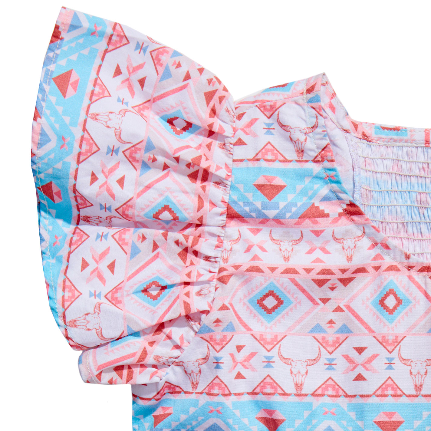 Rockin C Girl's Aztec Print Ruffled & Smocked Dress - Image 1