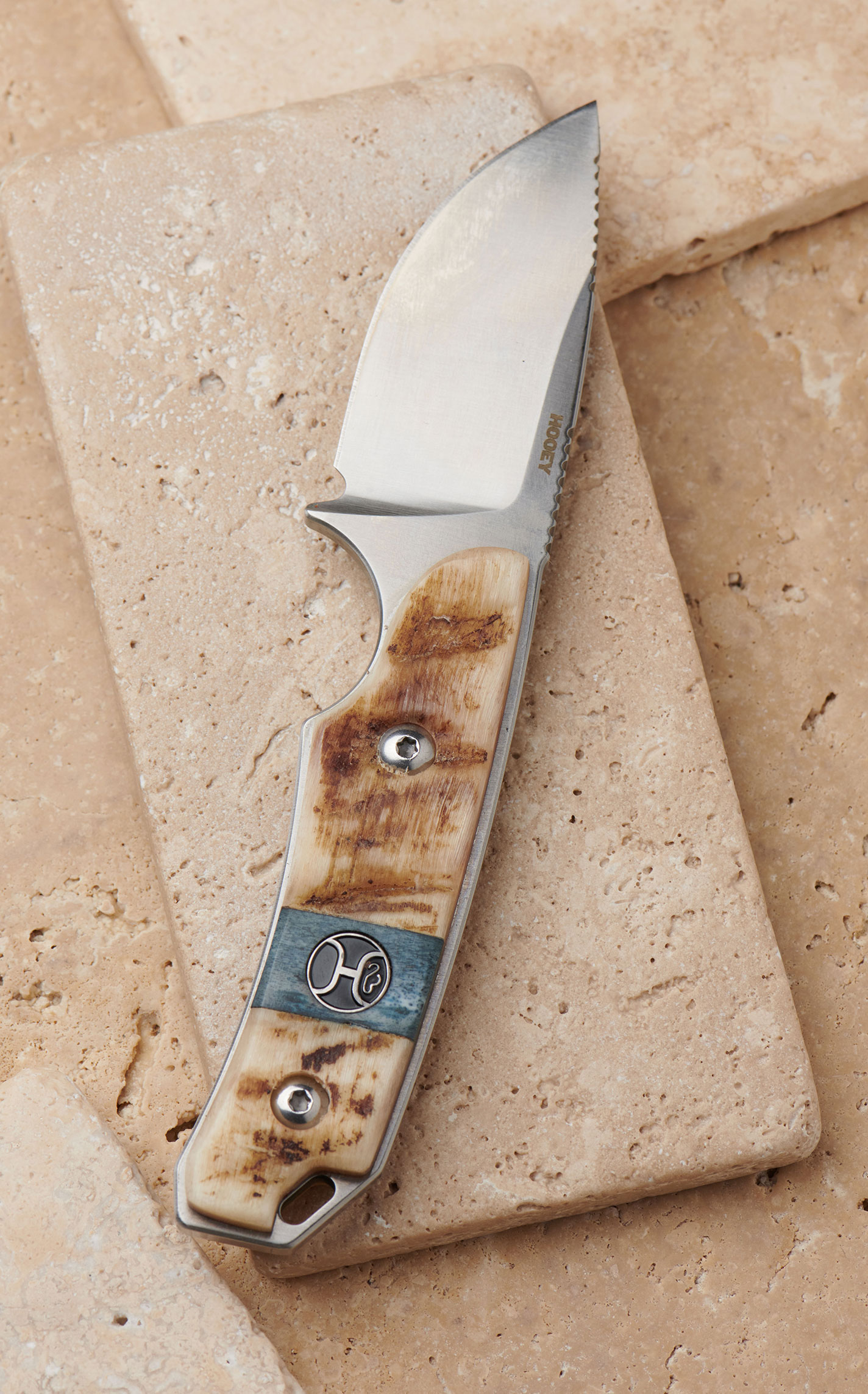 Hooey Ram Horn Fixed Blade Skinner Knife with Sheath - Image 1
