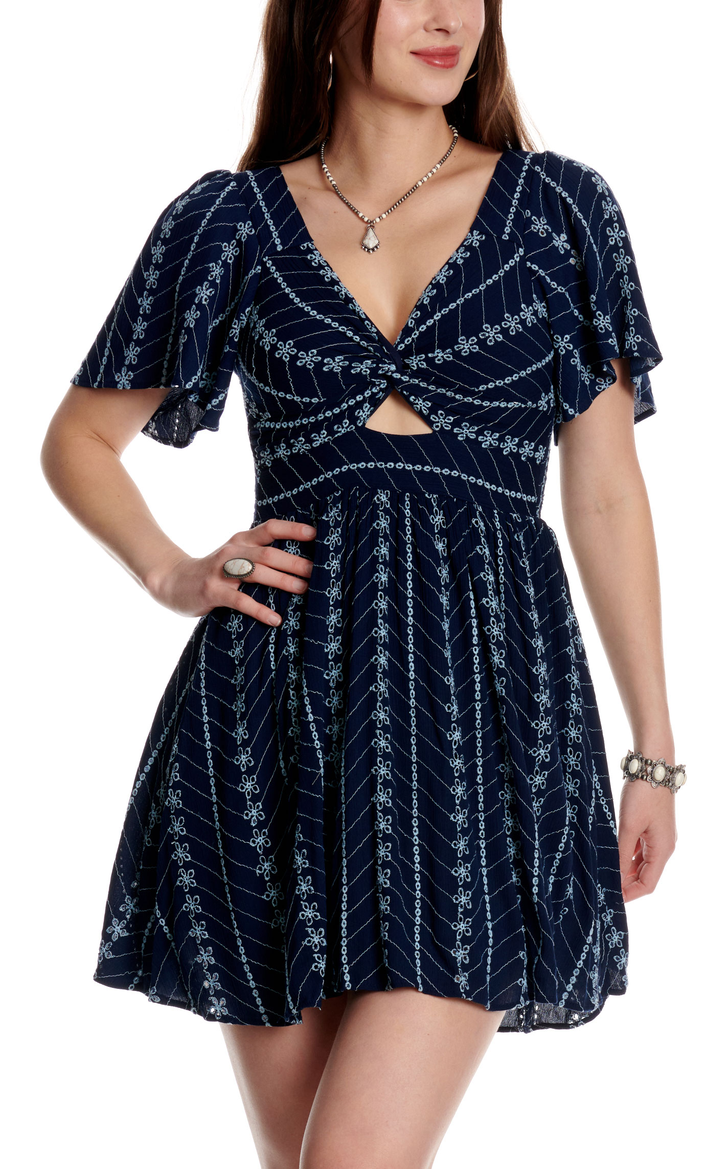 Angie Women's Navy Embroidered Dress - Image 1