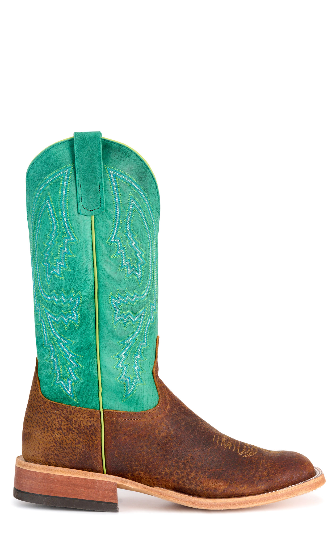 Anderson Bean Men's Tan Boar and Turquoise Wide Square Toe Cowboy Boots - Image 1