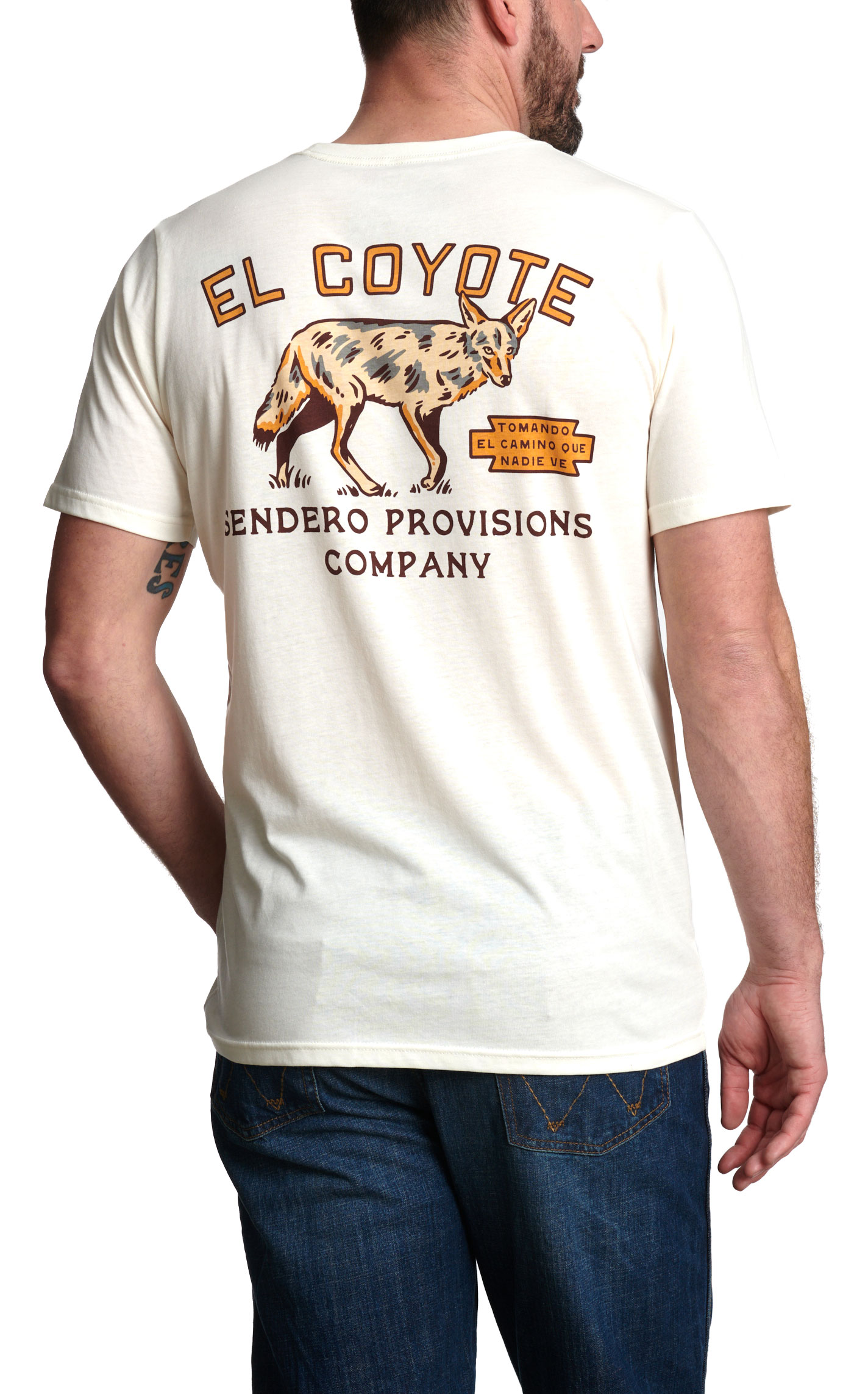Sendero Provisions Co. Men's White El Coyote Logo Graphic T-Shirt - Image 1