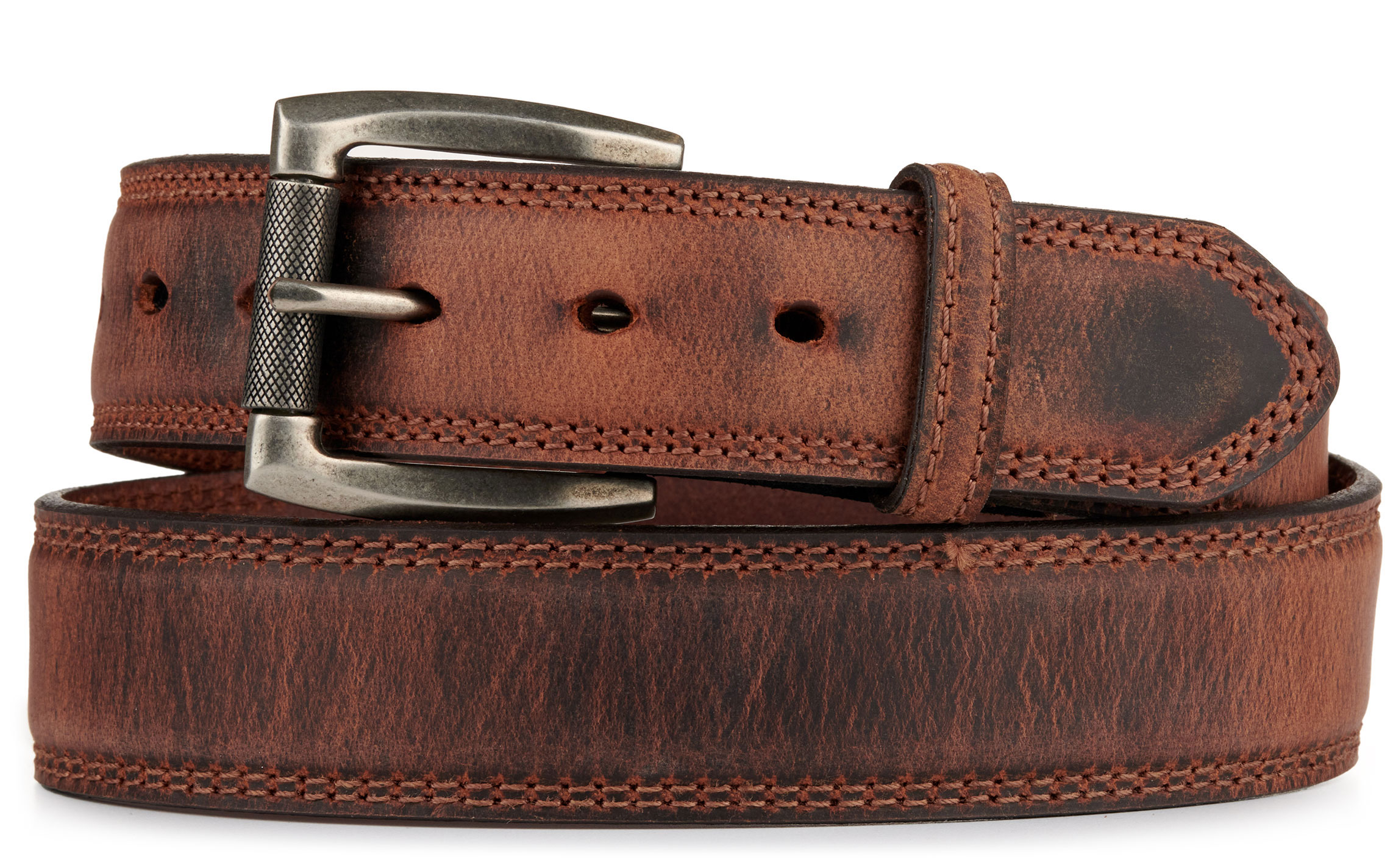 AndWest Men's Tan Leather with Knurled Roller Buckle Western Belt - Image 1