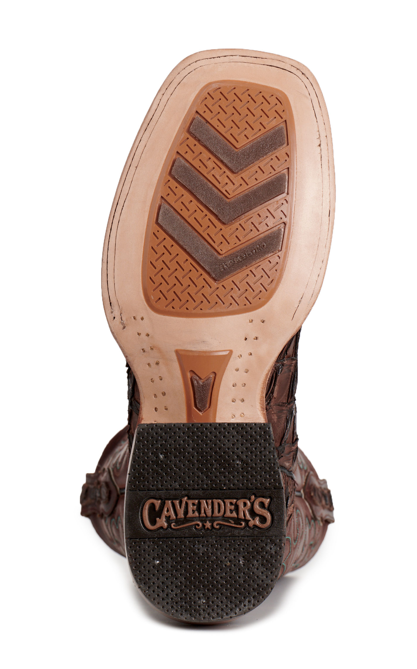 Cavender's Men's Chocolate Pirarucu & Cowhide Wide Square Toe Exotic Cowboy Boots - Image 1