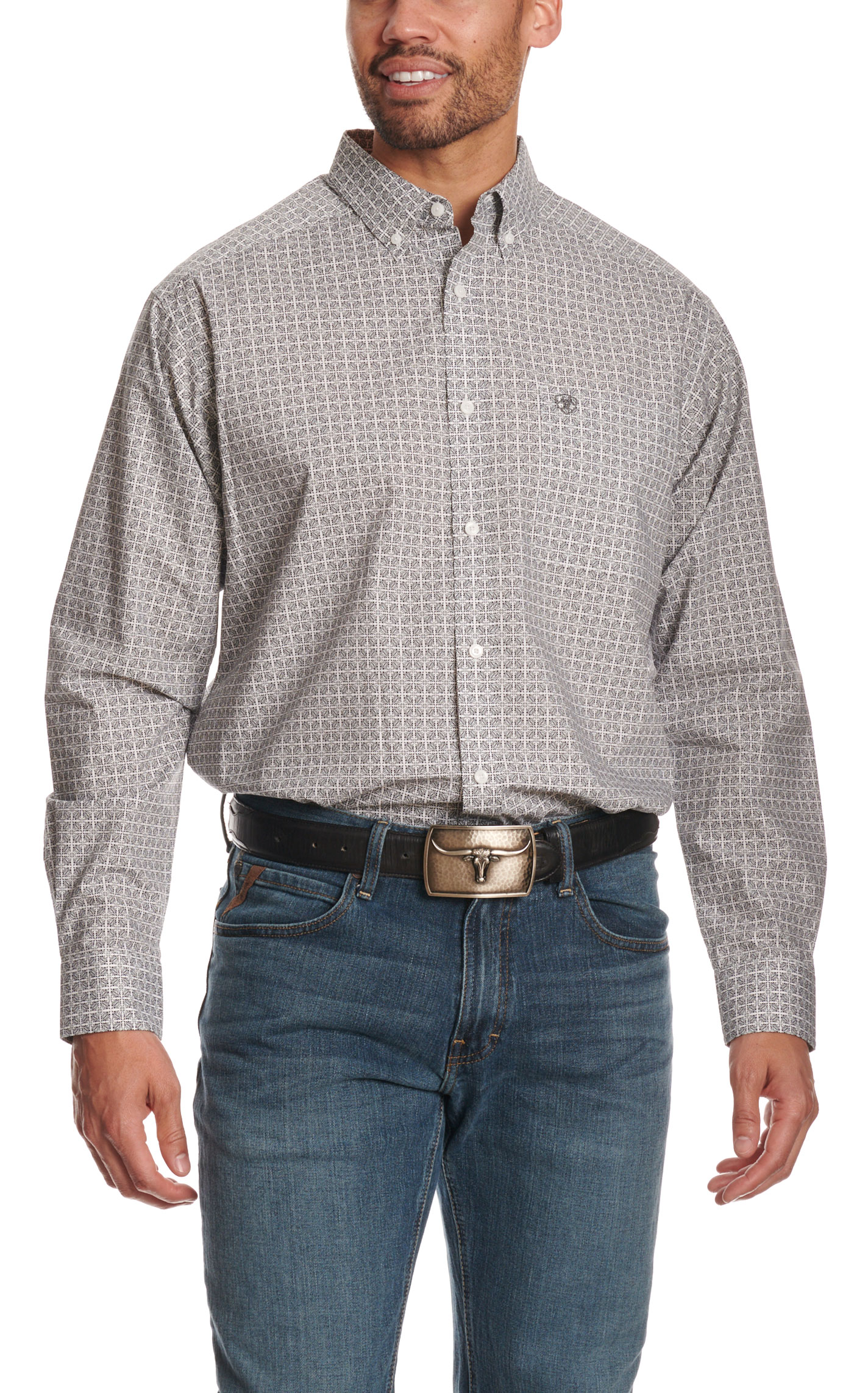 Ariat Men's Gray & White Geo Print Long Sleeve Western Shirt  - Image 2