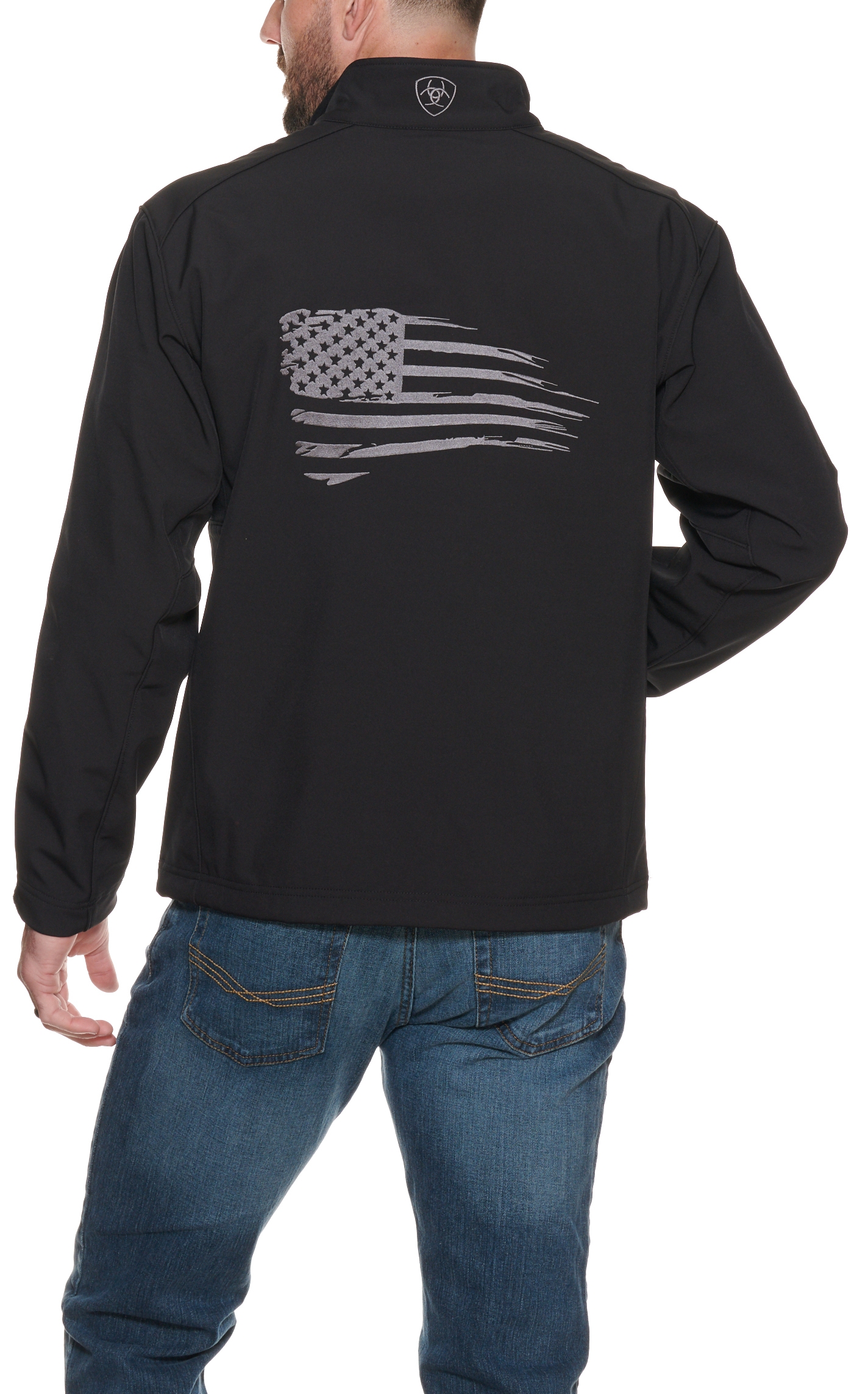 Ariat Men's Logo 2.0 Patriot Black With Embroidered Flag Back Concealed Carry Softshell Jacket - Image 1