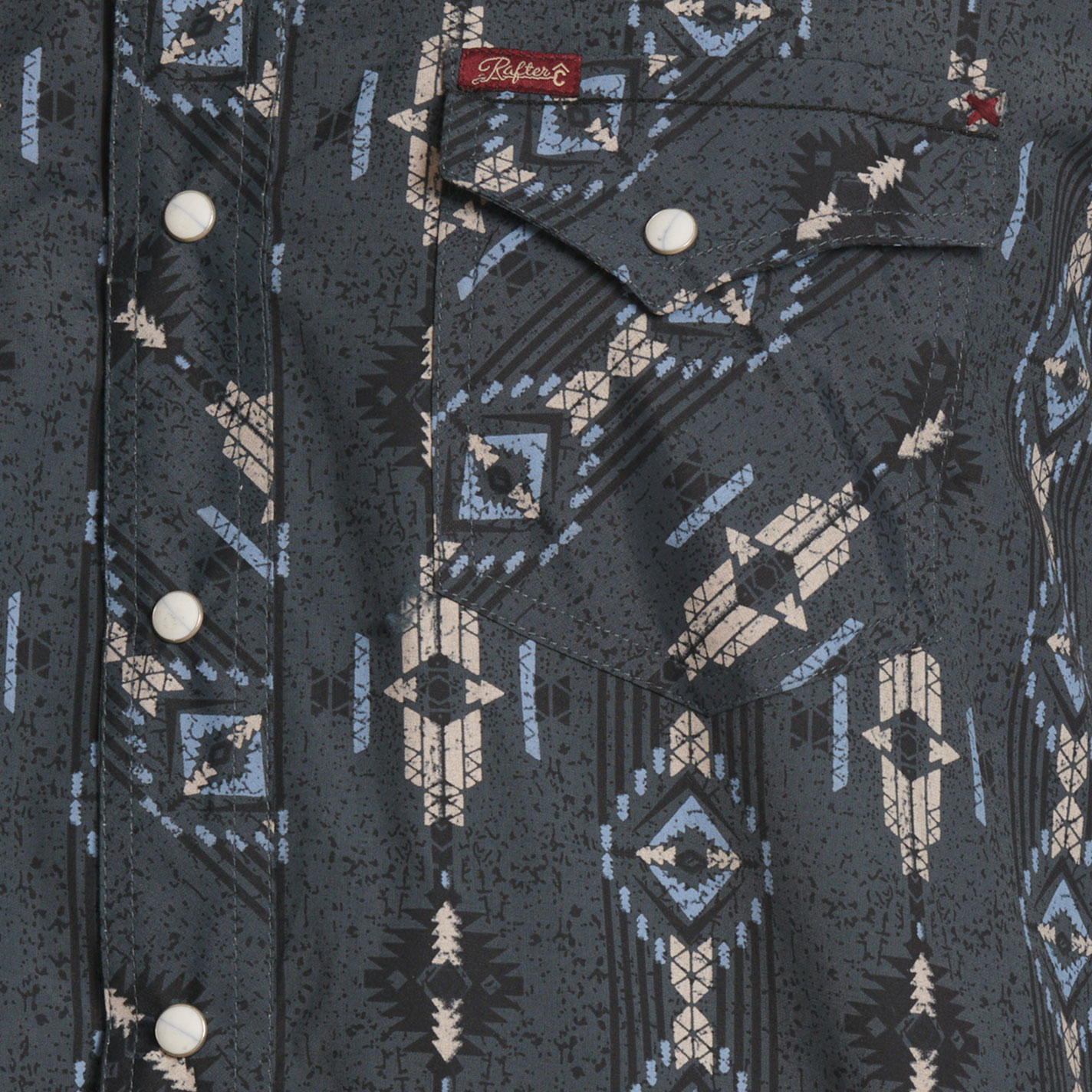 Rafter C Red Dirt Men's Gray & Blue Aztec Print Western Shirt - Image 3