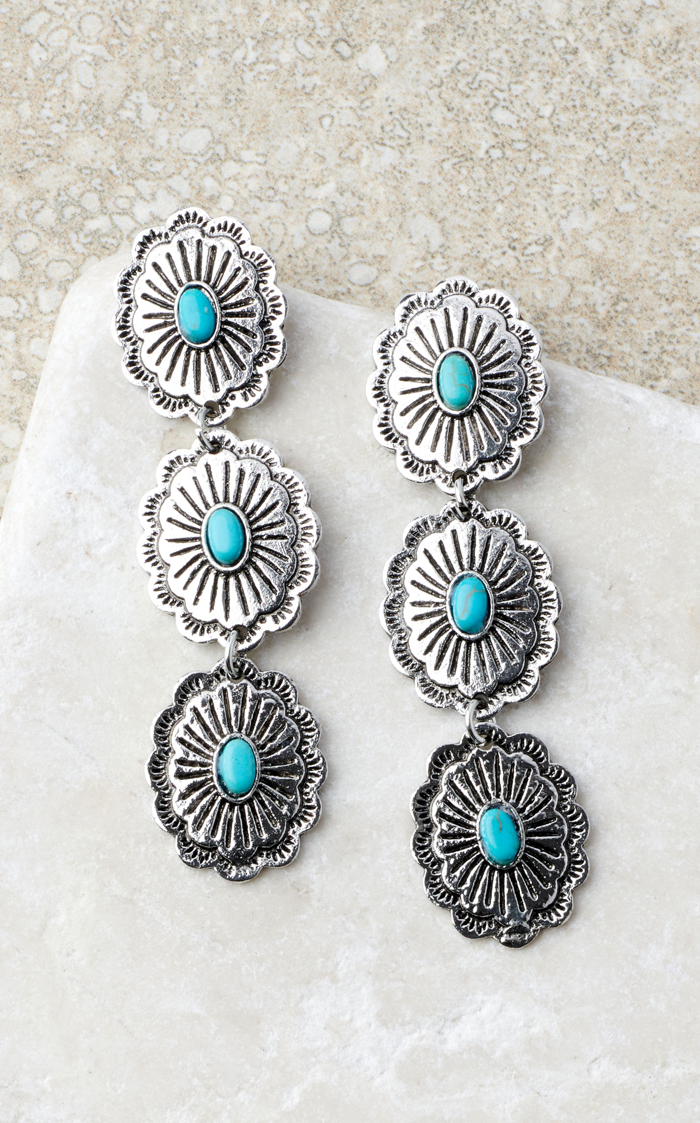 Rockin C Copper & Turquoise 3 Concho Dangle Earrings - Image 1