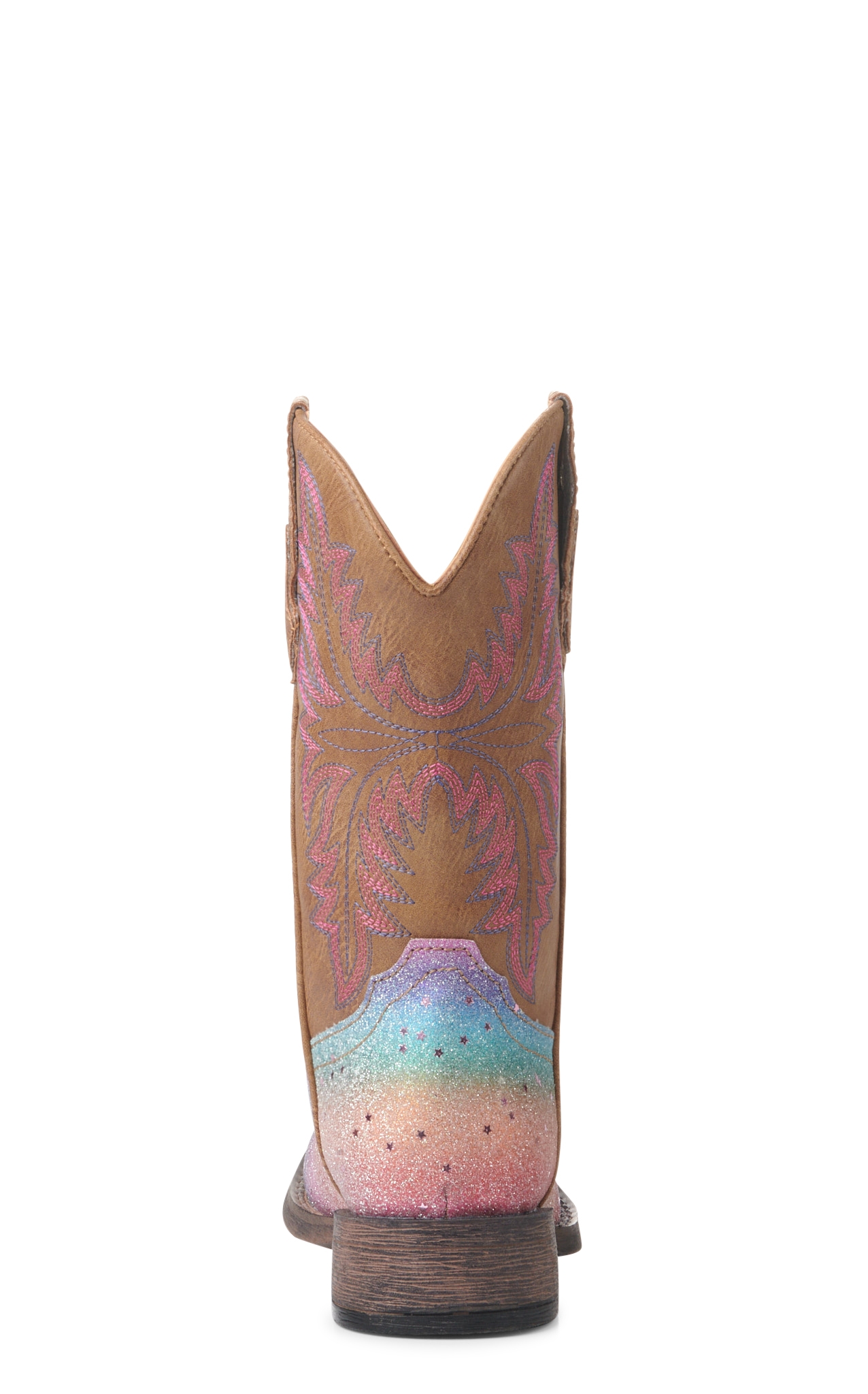 Roper Girls' Tan and Rainbow Glitter Square Toe Cowboy Boots - Image 1