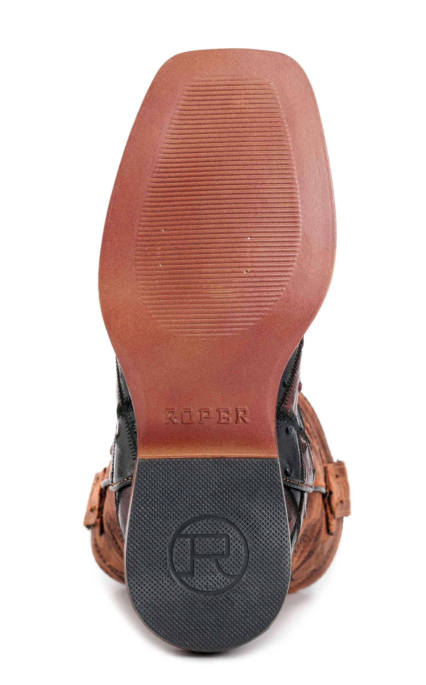 Roper Bird Blocks Youth Burgundy & Black Faux Ostrich Cowboy Boots - Image 1