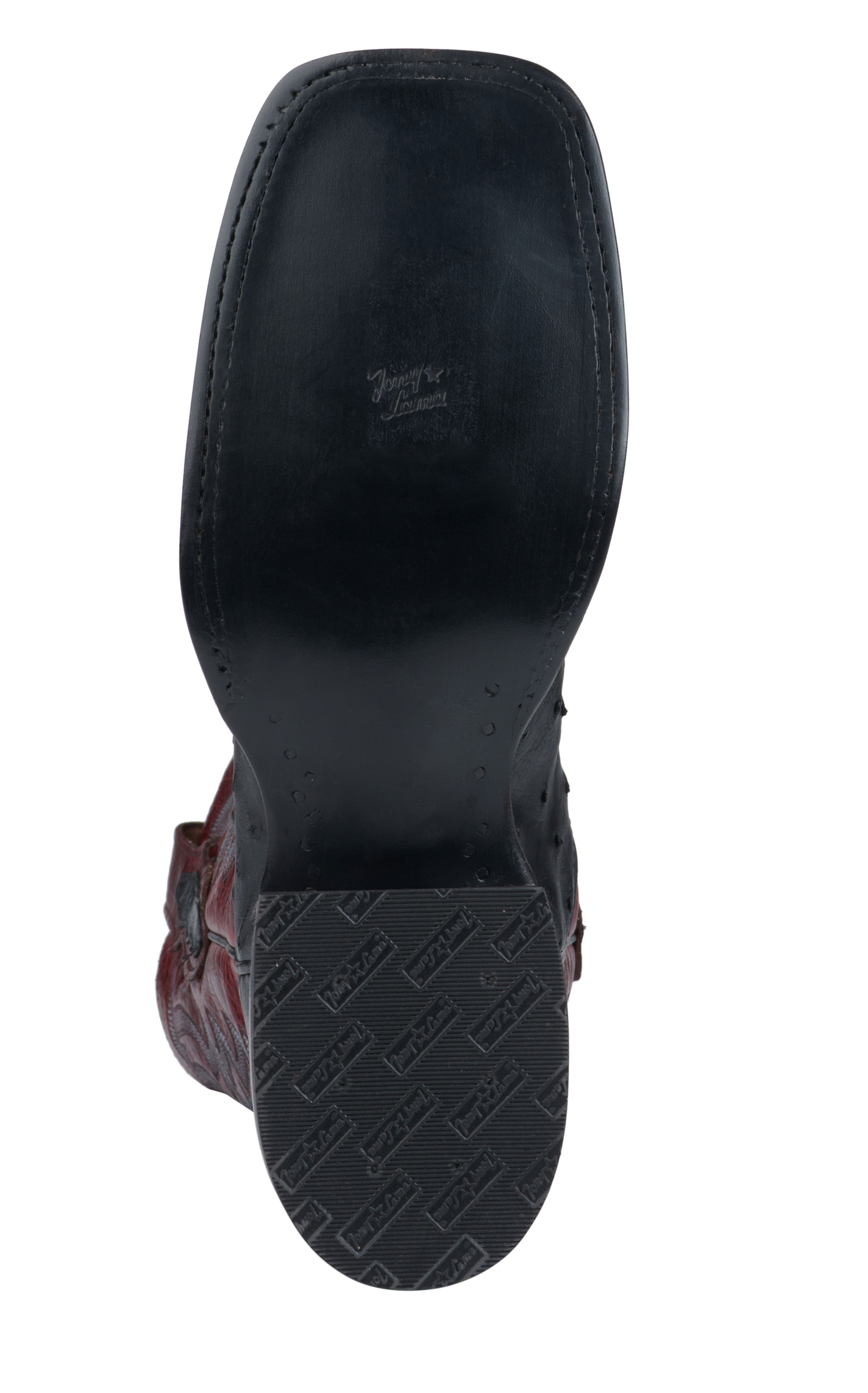 Tony Lama Men's Black Full Quill Ostrich and Dark Red Wide Square Toe Exotic Cowboy Boots - Cavender's Exclusive - Image 1